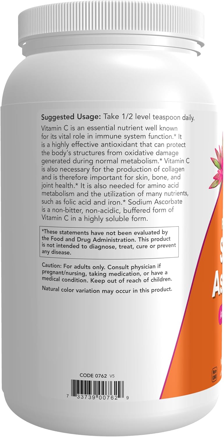 NOW Foods Sodium Ascorbate Powder, Buffered, Antioxidant Protection, 3 lb (1.36 kg)
