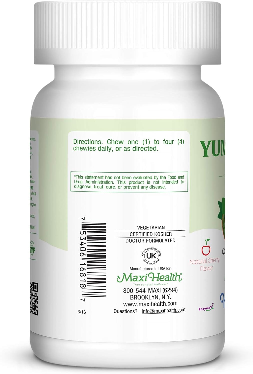 Maxi Health Chewable Vitamin C with Zinc – Cherry Flavour – 180 Chewables – Kosher
