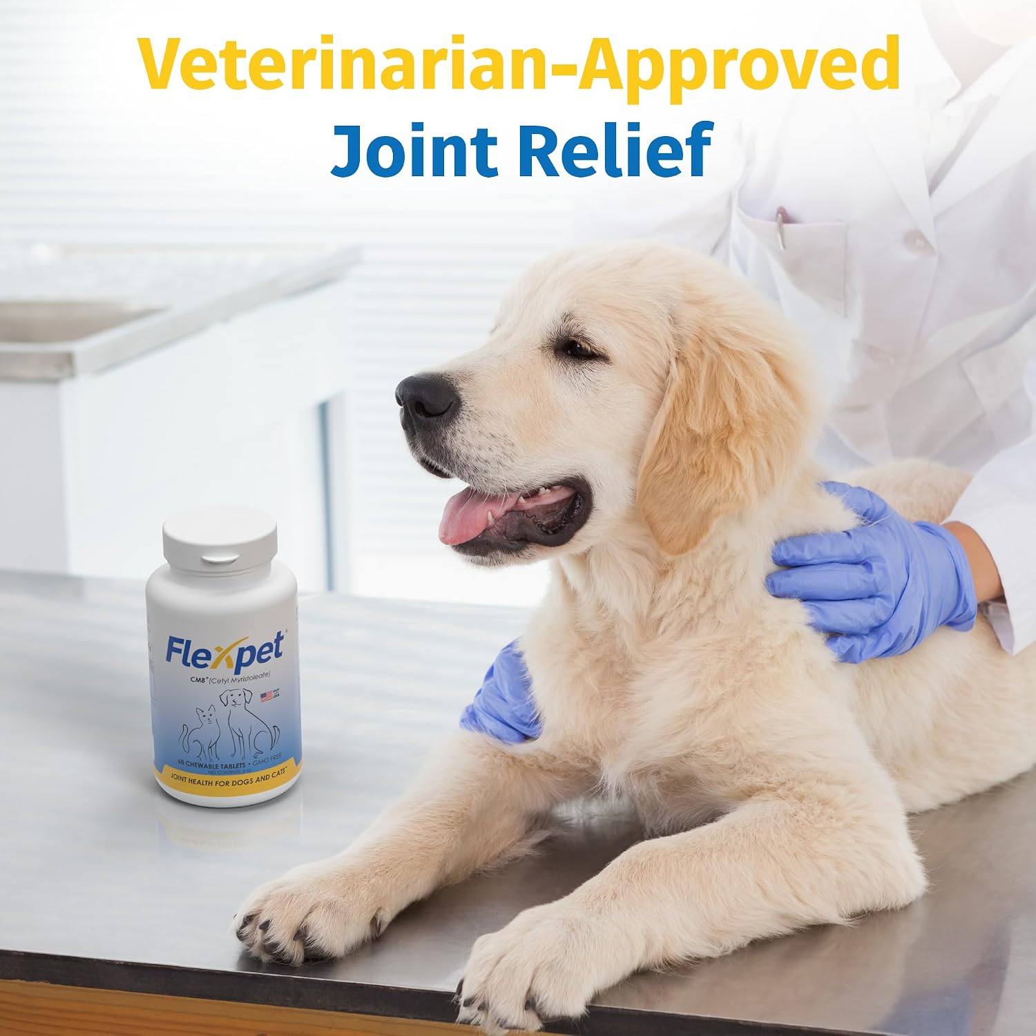 FlexPet Hip & Joint Supplement for Dogs & Cats with Cetyl Myristoleate, Glucosamine, Collagen, MSM – 180 Chewable Tablets (Pork Liver Flavour)