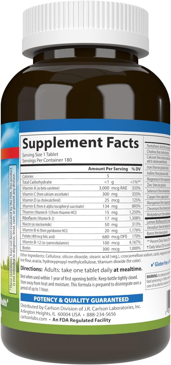 Carlson Super 1 Daily, Vegetarian Multivitamin Formula, 180 Tablets