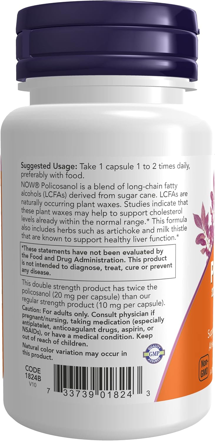 NOW Foods Policosanol Double Strength Cardiovascular Support, 90 Capsules