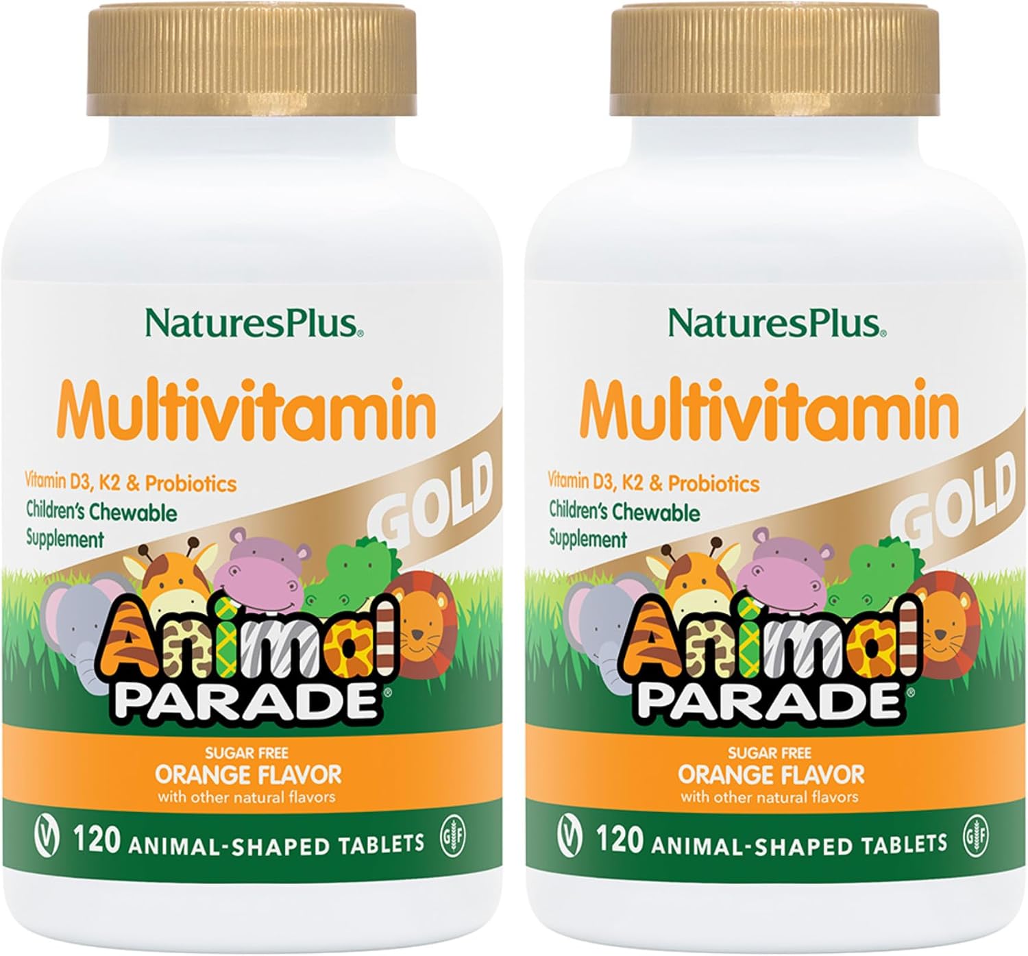 NaturesPlus Animal Parade Gold Children's Chewable Multivitamin - Natural Cherry Flavour - 120 Animal Shaped Tablets