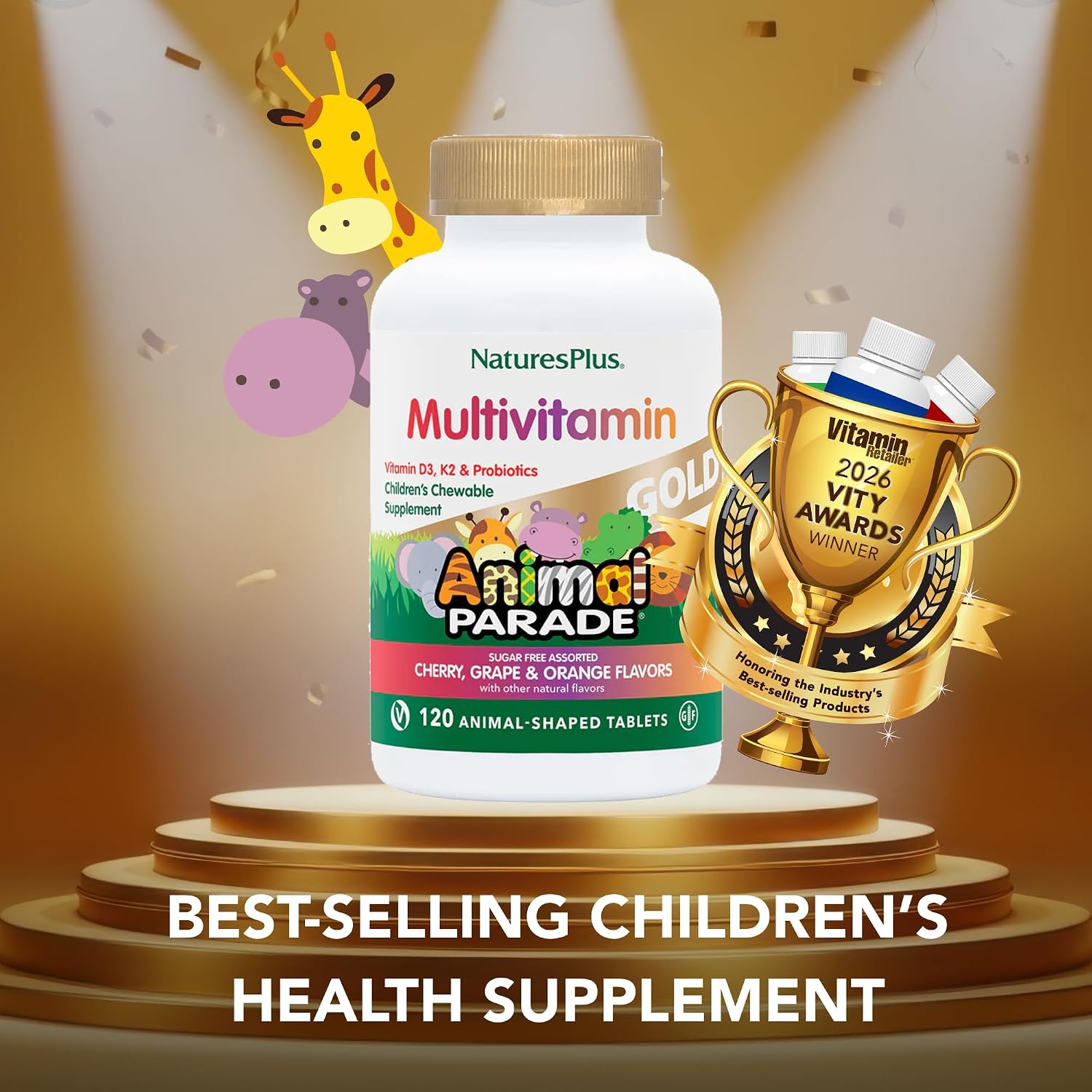 NaturesPlus Animal Parade Source of Life Gold Children's Chewable Multivitamin – 60 Chewable Tablets