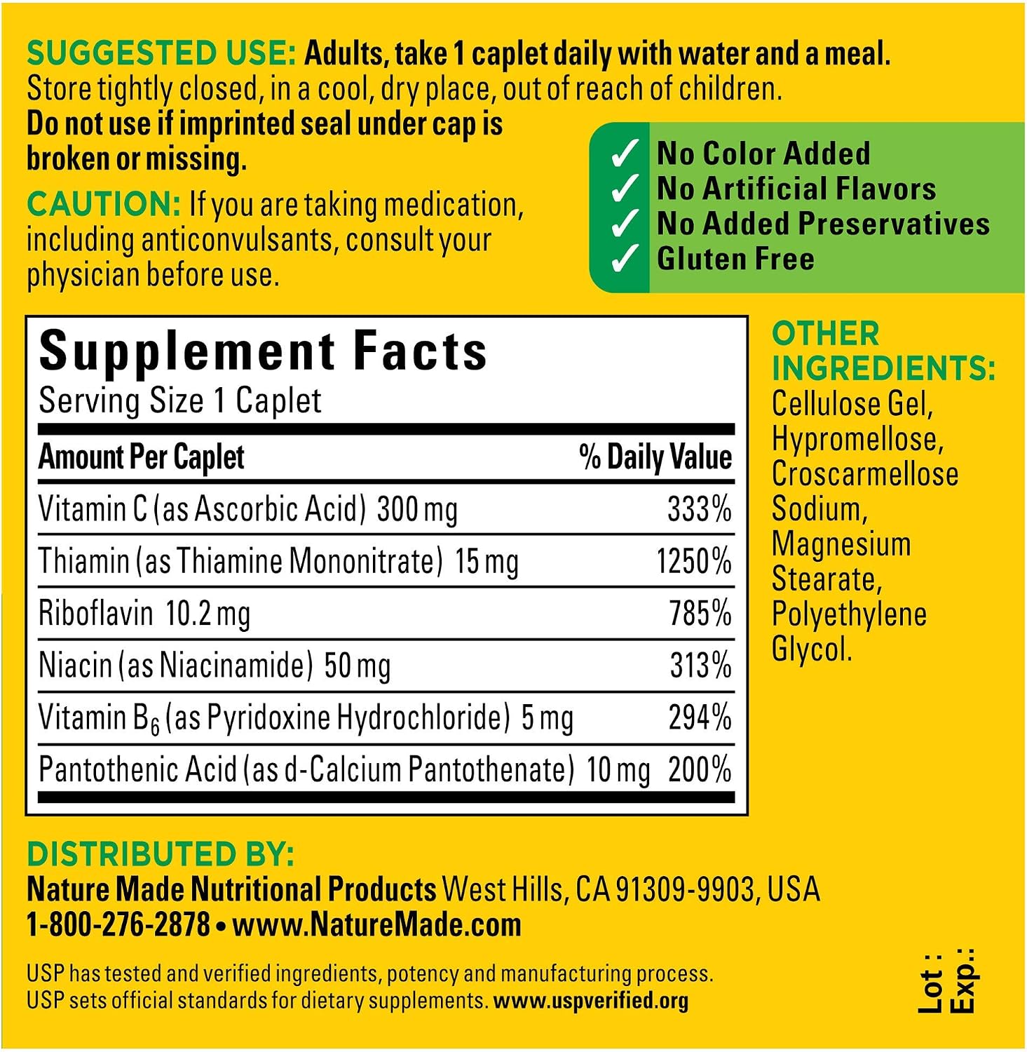Nature Made B-Complex with Vitamin C Caplets, 300 Count (3-Pack)