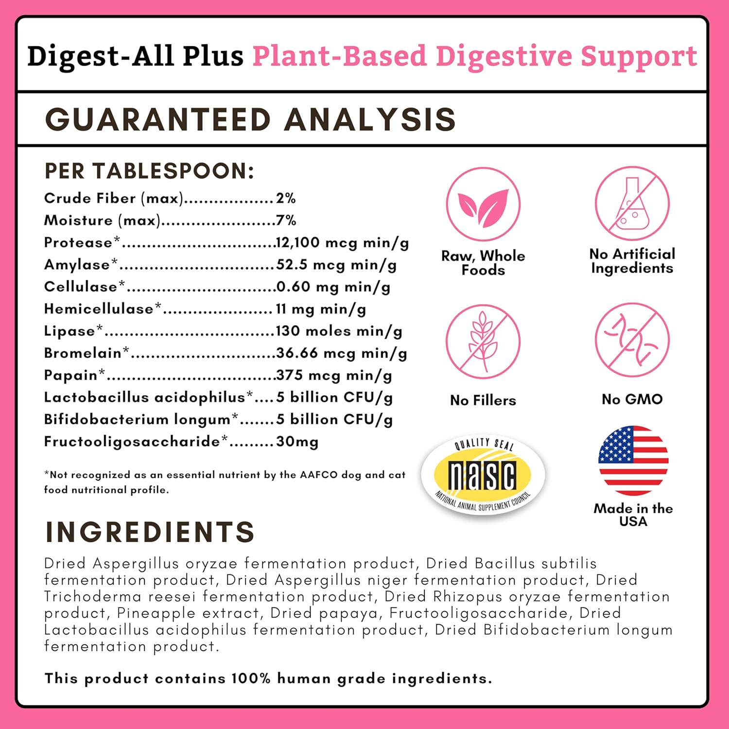 Wholistic Pet Organics Daily Probiotic for Dogs & Cats - Digestive Enzymes & Prebiotic Fiber - 227 g Powder