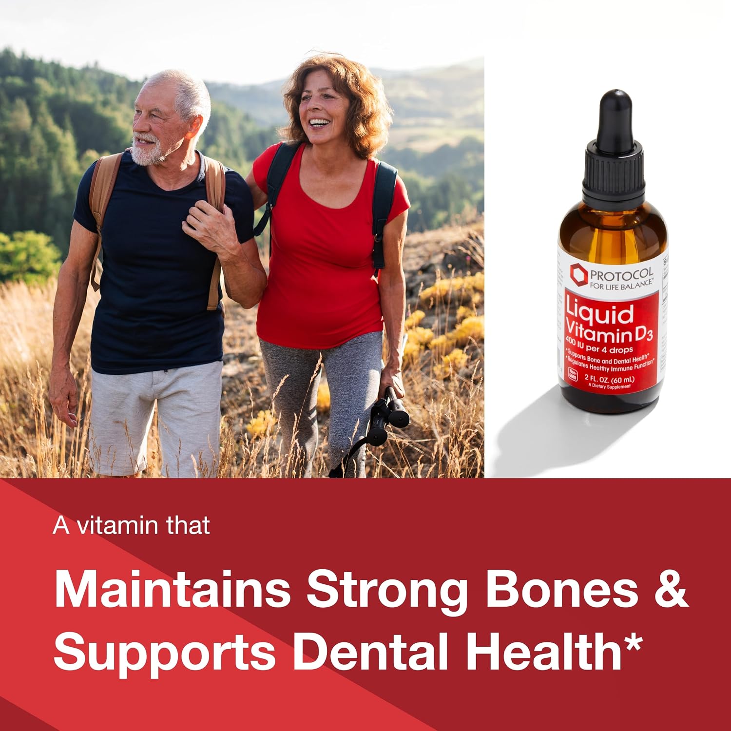 Protocol for Life Balance – Liquid Vitamin D-3 – 400 IU Drops for Bone, Dental, and Immune Support – 2 fl oz (60 mL)