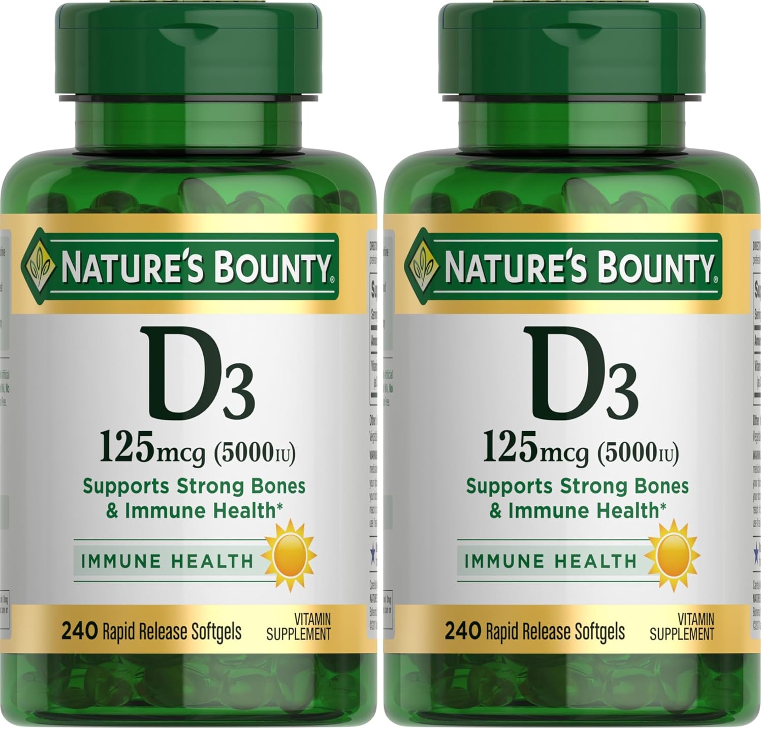 Nature's Bounty Vitamin D3 5000 IU Softgels, Rapid Release, Immune Support, 150 Ct