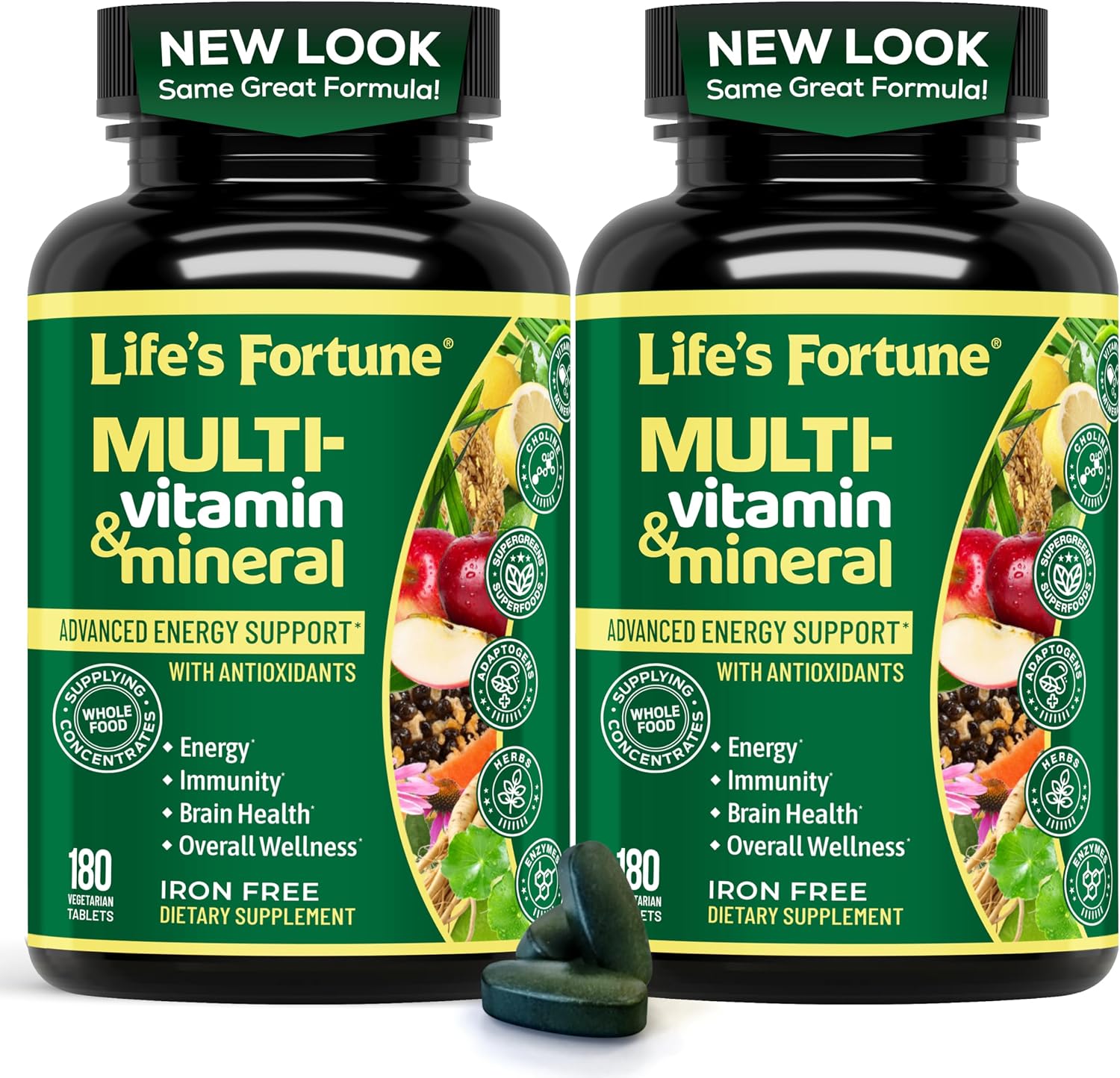 Life's Fortune Whole Food Multivitamin & Mineral Supplement – Energy, Immune & Brain Support – Iron-Free, 180 Vegetarian Tablets