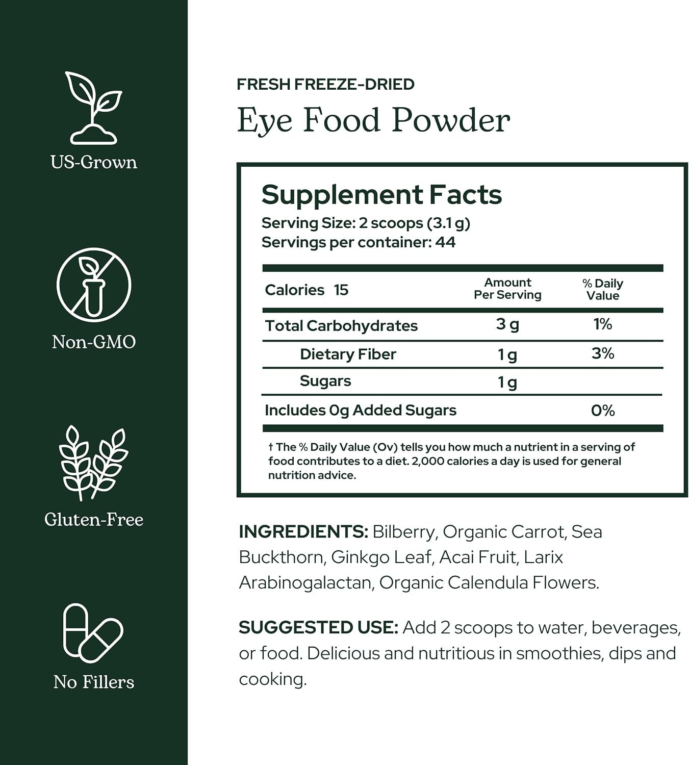 Eclectic Herb Organic Eye Food Powder - Vision Support, Bilberry and Ginkgo, 138 g