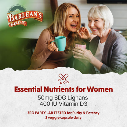 Barlean's Brevail Plant Lignan Extract - Women's Breast Health Supplement, 30 Vegan Capsules