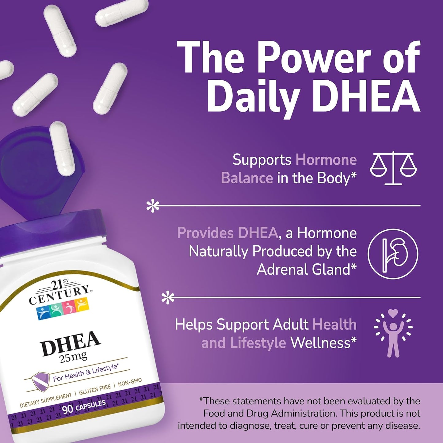 21st Century DHEA 25 mg Capsules (90 Count) - görsel 3