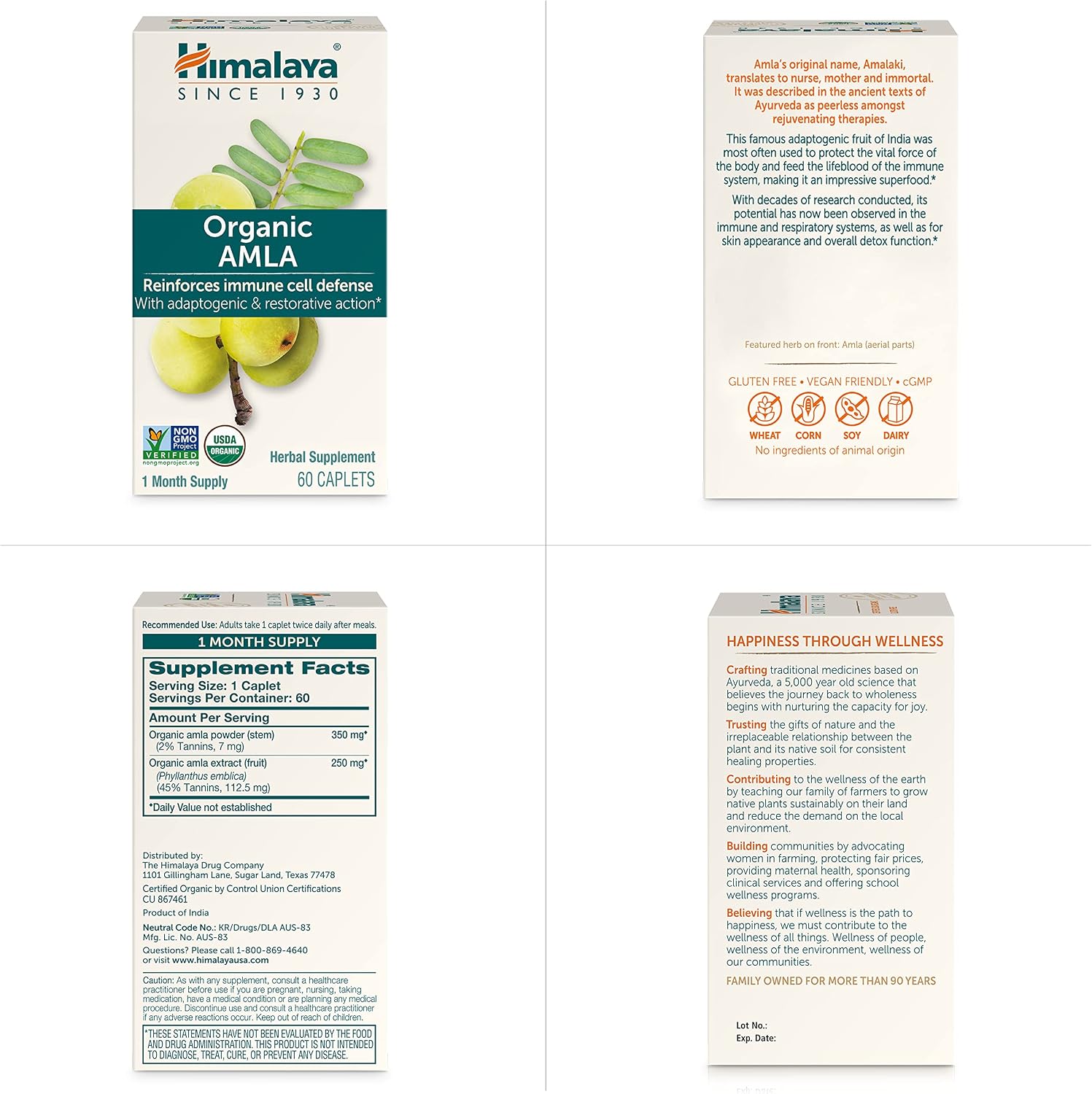 Himalaya Organic Amla – Herbal Immune Support, Adaptogen & Antioxidant – 600 mg, 60 Caplets