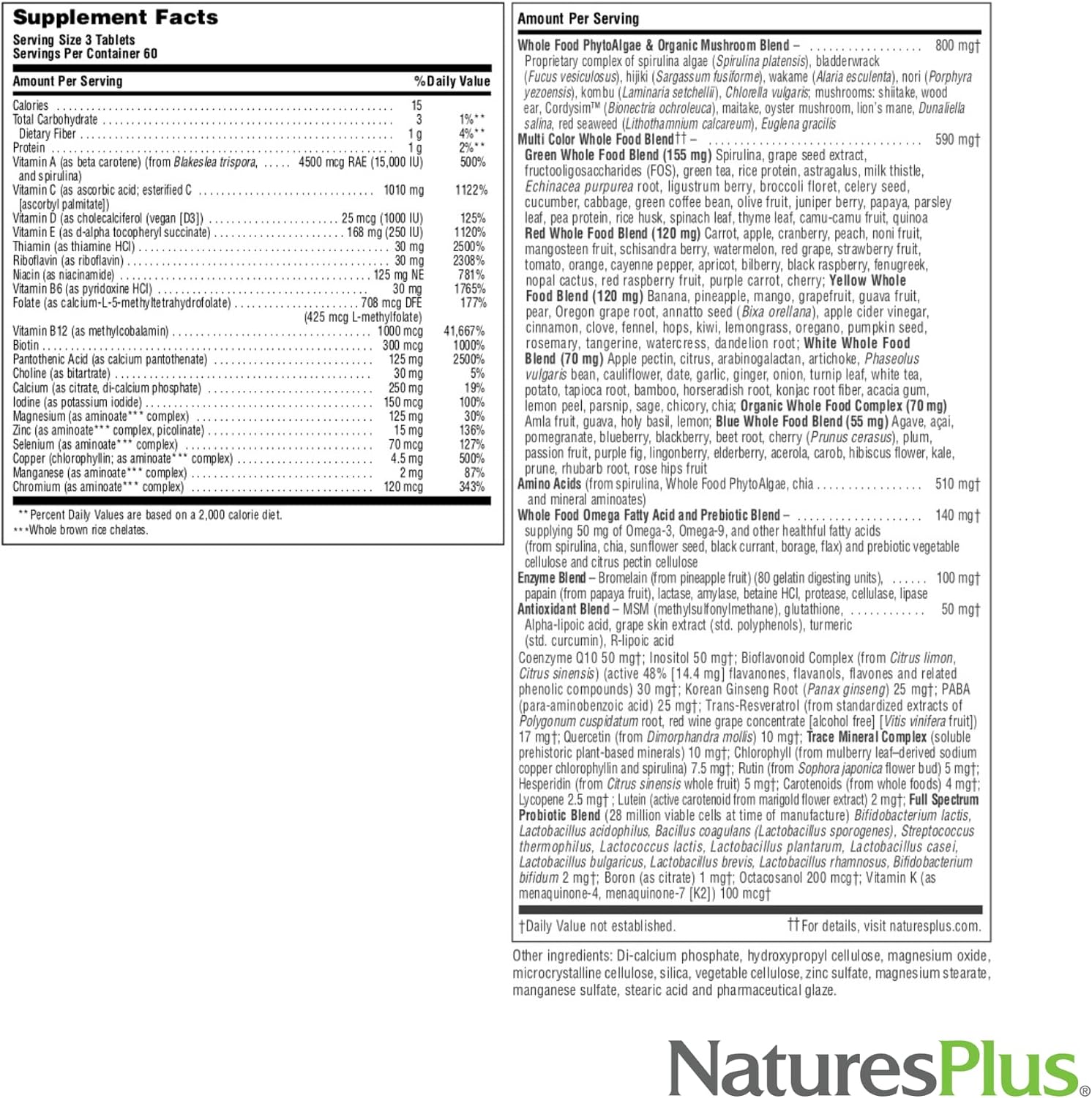 NaturesPlus Source of Life GOLD Multivitamin – 180 Tablets – With Vitamins D3, B12 & K2 – Blood, Bone & Immune Support – Vegetarian & Gluten Free – 60 Servings