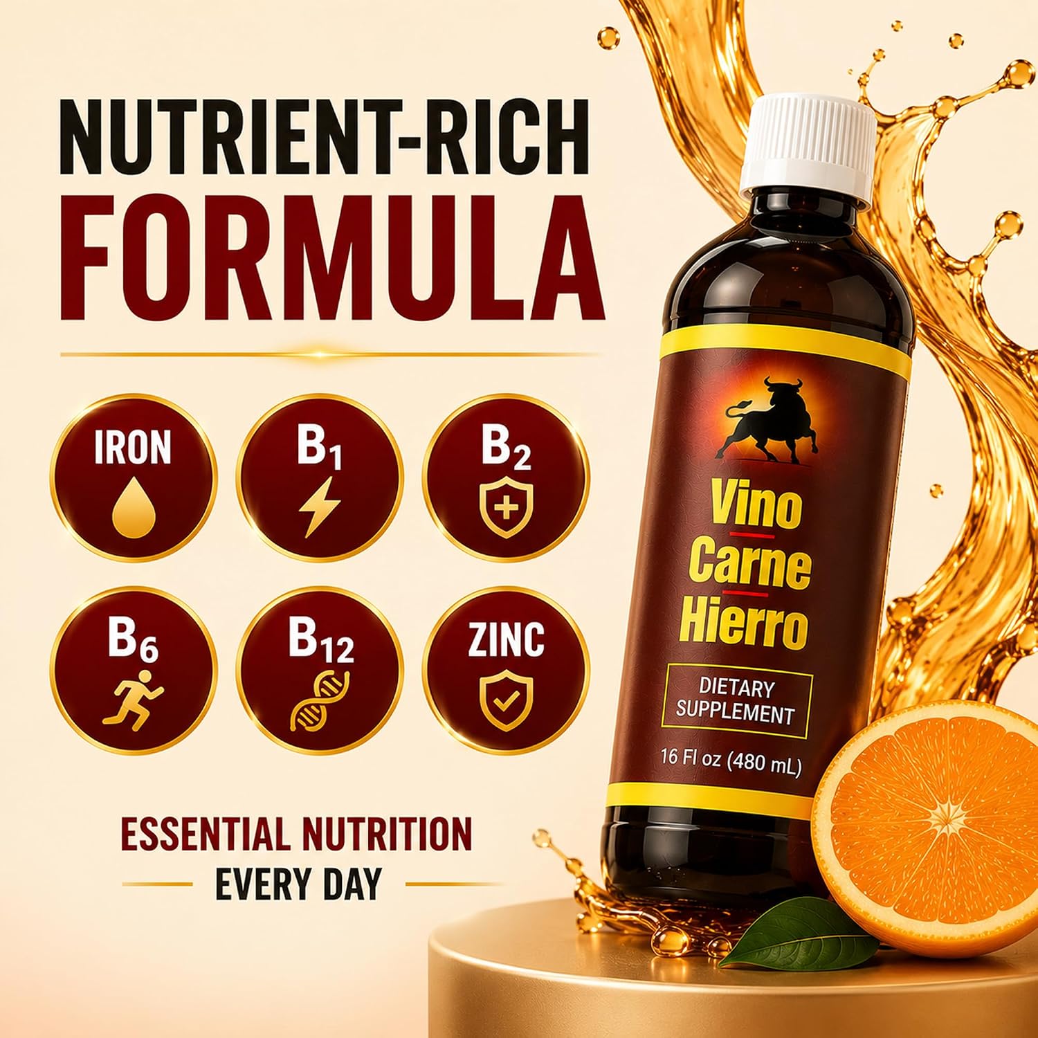 Menper Vino Carne Hierro Iron Supplement - Liquid Iron with Vitamin Blend, 473 mL