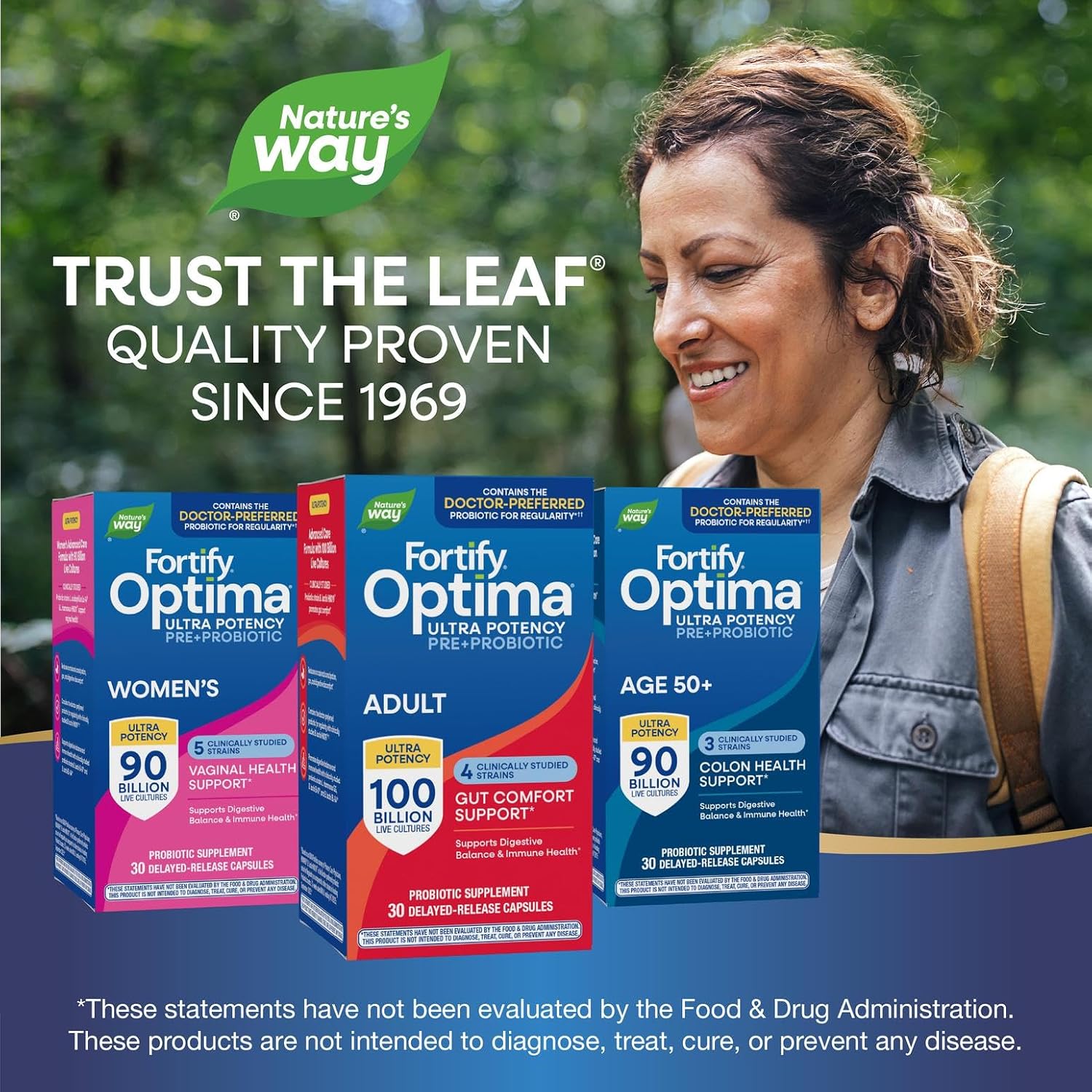 Nature's Way Fortify Optima Probiotic for Adults, 100 Billion Live Cultures, 16 Strains, Helps Maintain Digestive and Immune Health*, Plant-Based Prebiotic Fiber, 30 Capsules (Packaging May Vary)