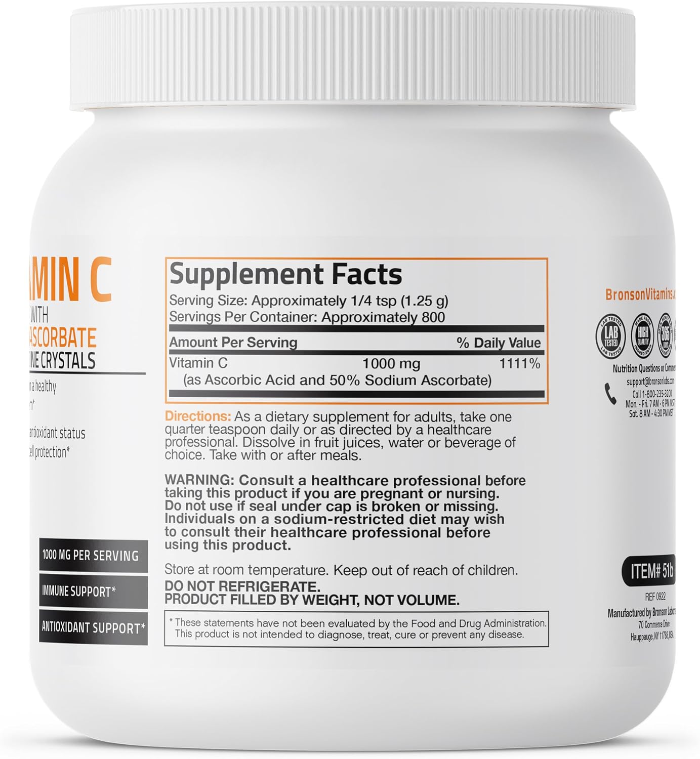 Bronson Buffered Vitamin C Powder – Ascorbic Acid with Sodium Ascorbate, 1 kg (2.2 lb)