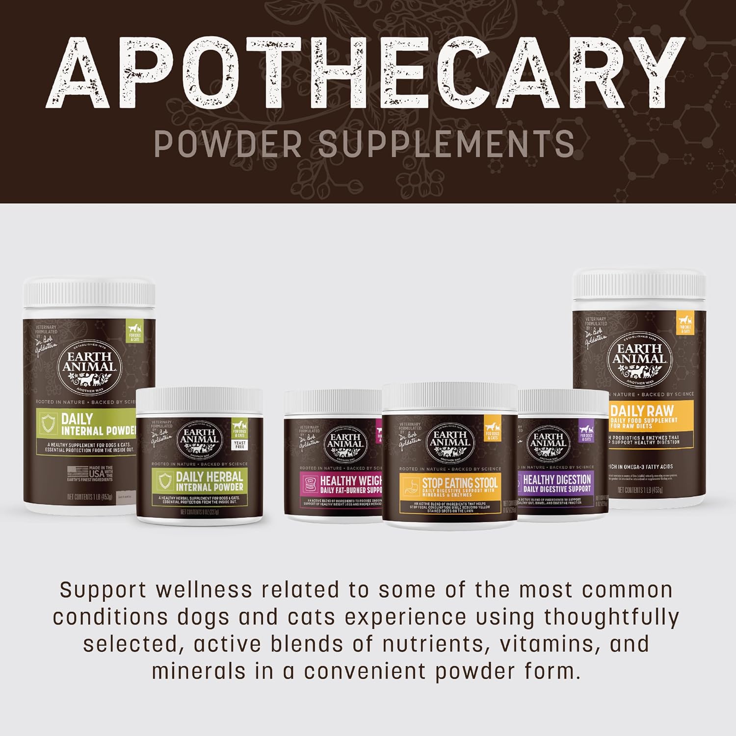 Earth Animal Apothecary Powder Supplement - Stop Eating Stool Nutritional Powder for Dogs & Cats, 227 g