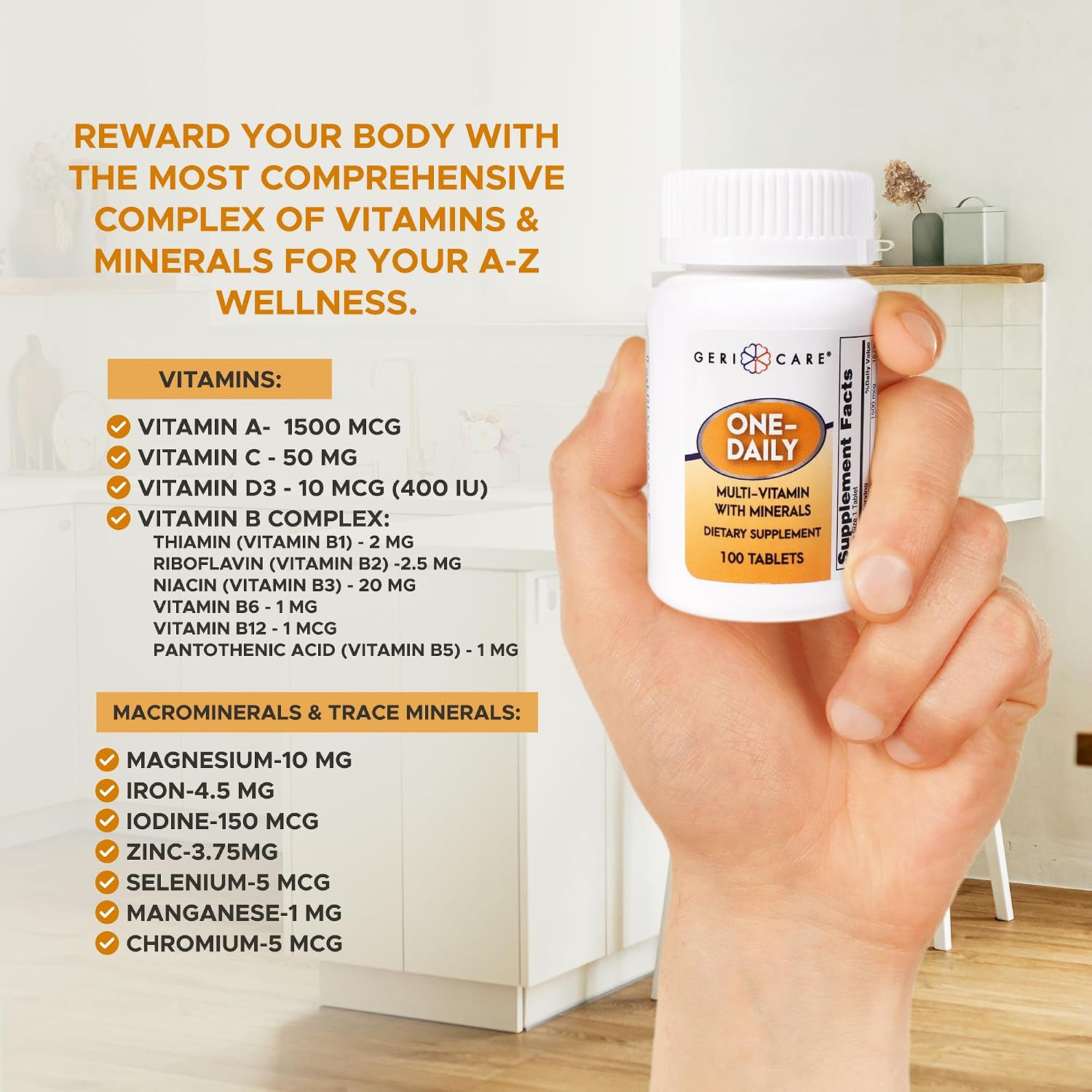 GeriCare One-Daily Multivitamins with Minerals for Men & Women (100 Tablets)