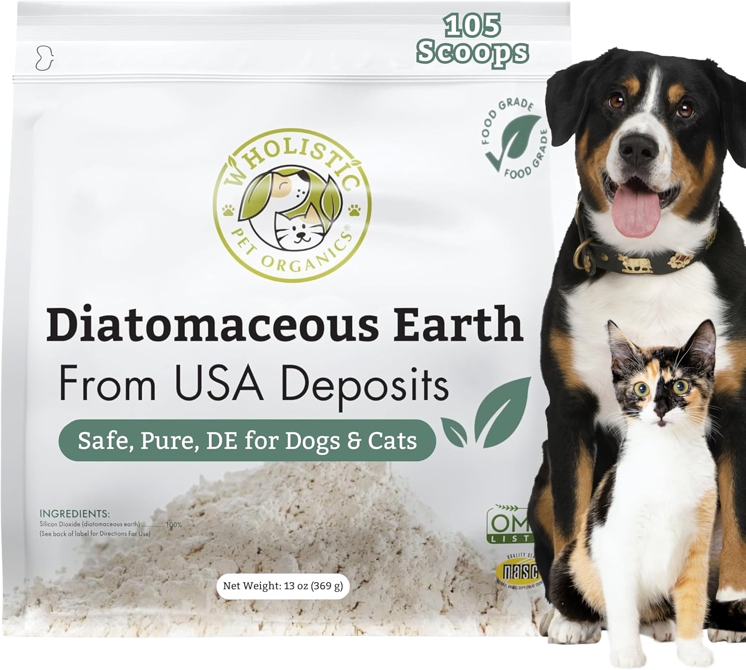 Wholistic Pet Organics Diatomaceous Earth - Food Grade for Dogs and Cats, 368 g