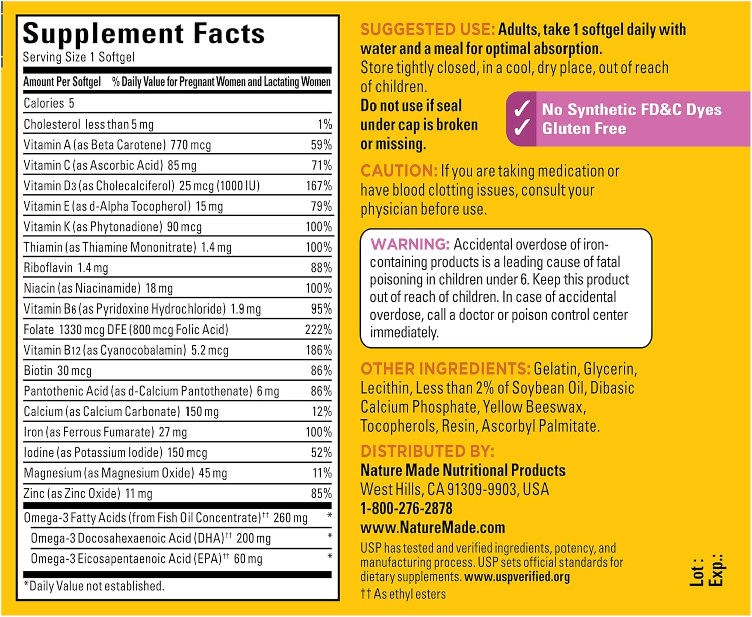 Nature Made Prenatal Vitamins with Folic Acid + DHA, 60 Softgels