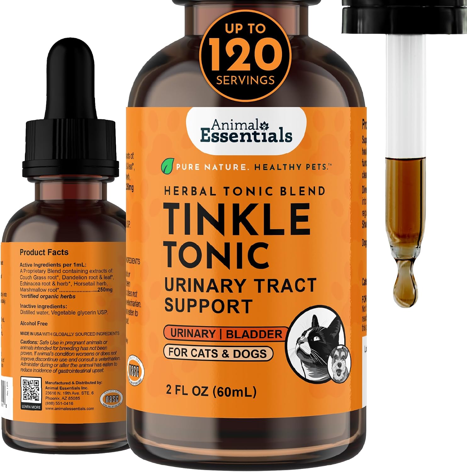 Animal Essentials Tinkle Tonic - Dog & Cat Urinary Tract Support, Kidney Supplement, Supports Urinary Tract, Bladder Health for Pets, with Marshmallow - 30 ml