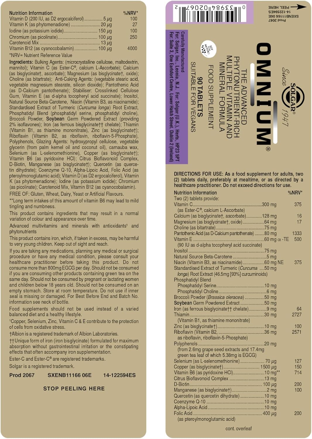 Solgar Omnium - Phytonutrient Complex + Multiple Vitamin & Mineral Formula - 90 Tablets - Non-GMO, Vegan, Gluten-Free