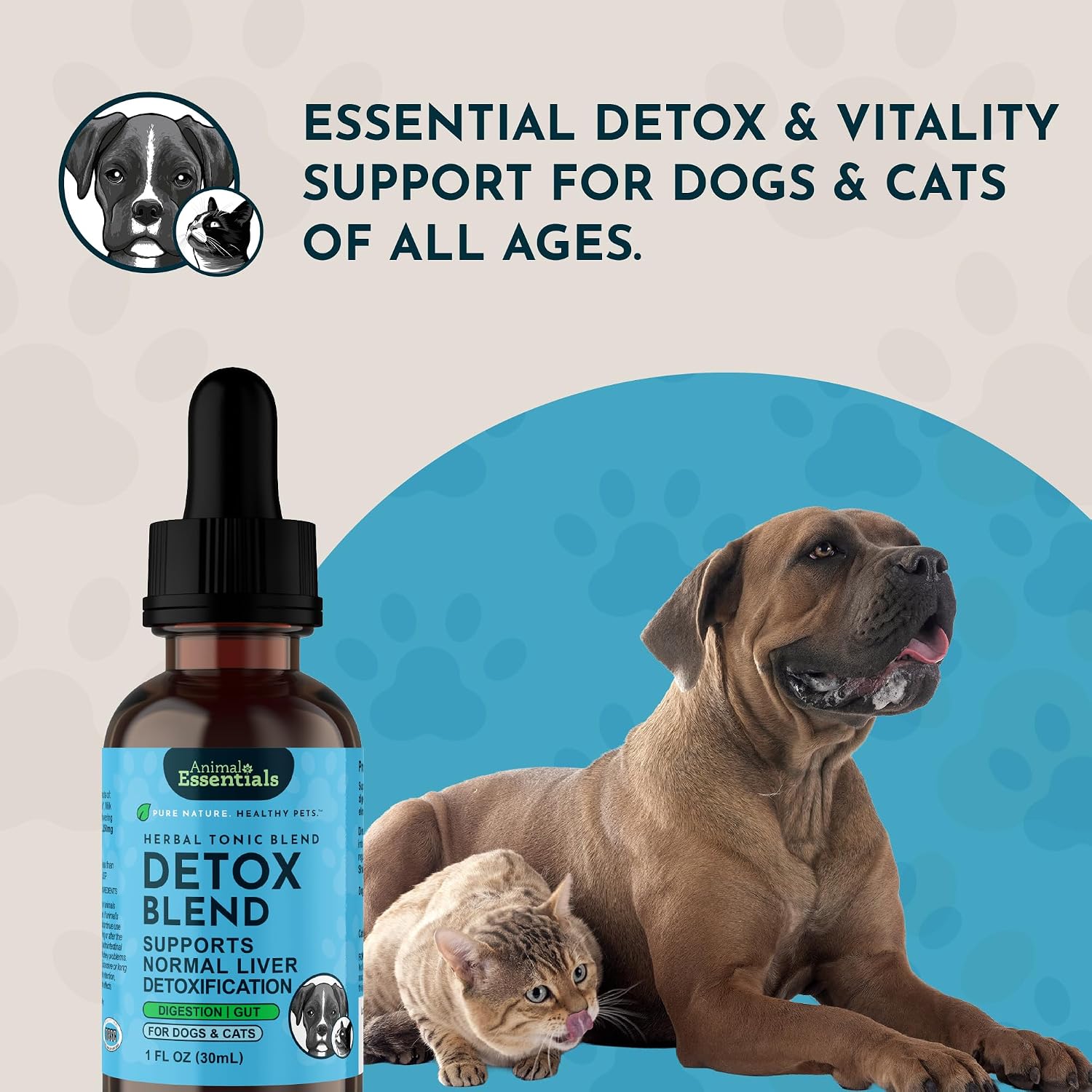 Animal Essentials Detox Blend - Liver Support for Dogs & Cats - Organic Herbal Formula - 30 mL