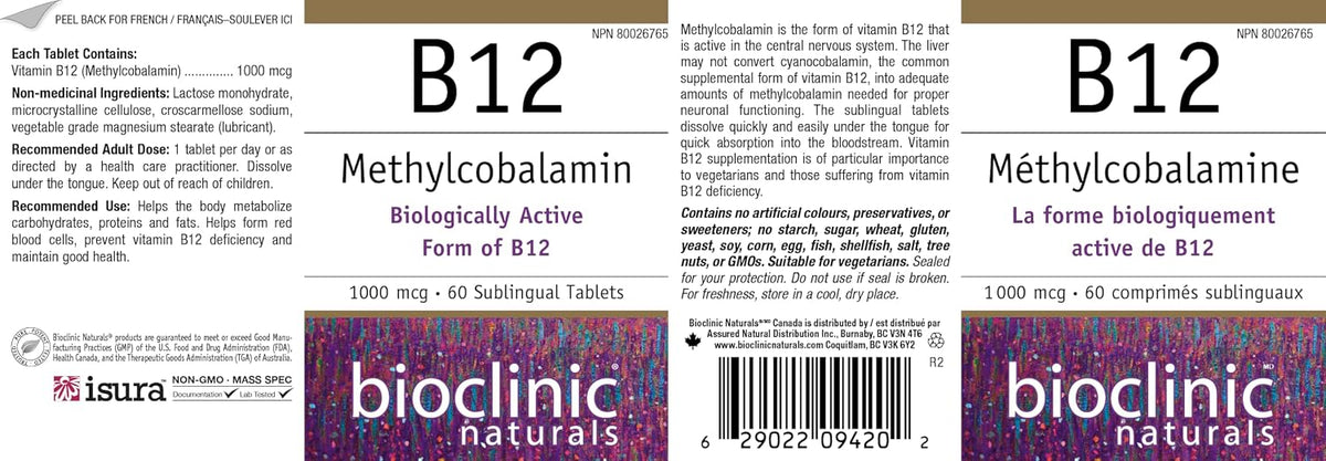Bioclinic Naturals - B12 Methylcobalamin 1000 mcg 60 loz - görsel 3