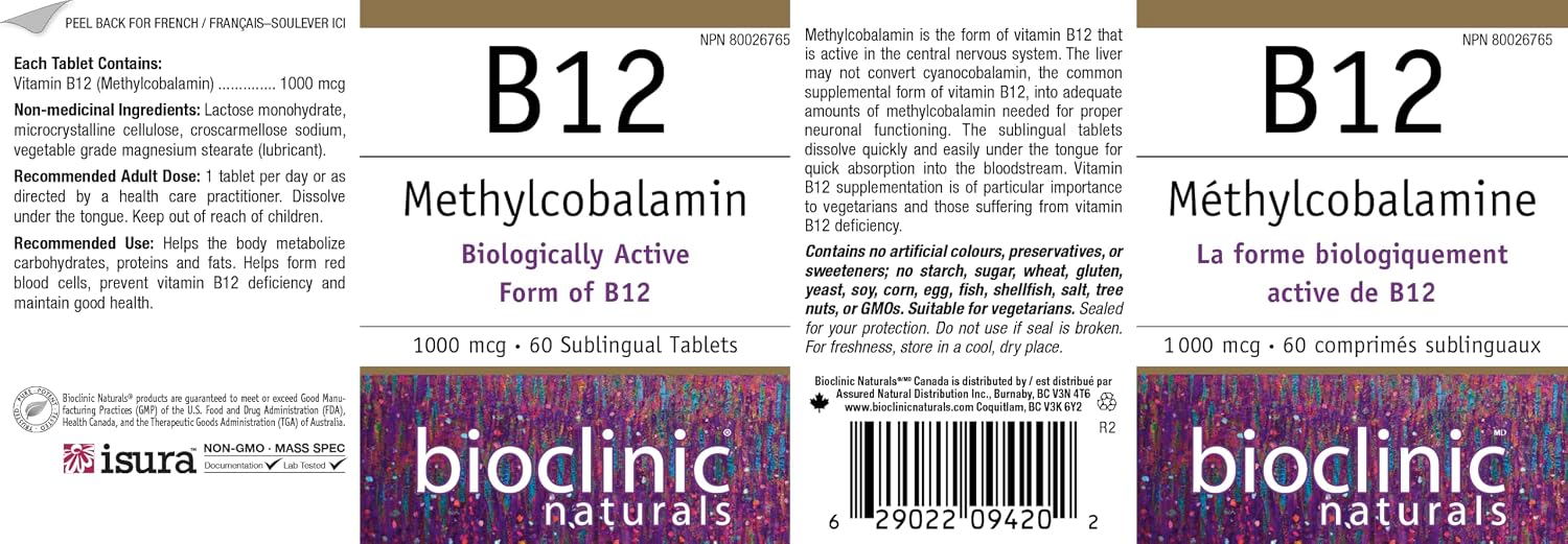 Bioclinic Naturals - B12 Methylcobalamin 1000 mcg 60 loz - görsel 3