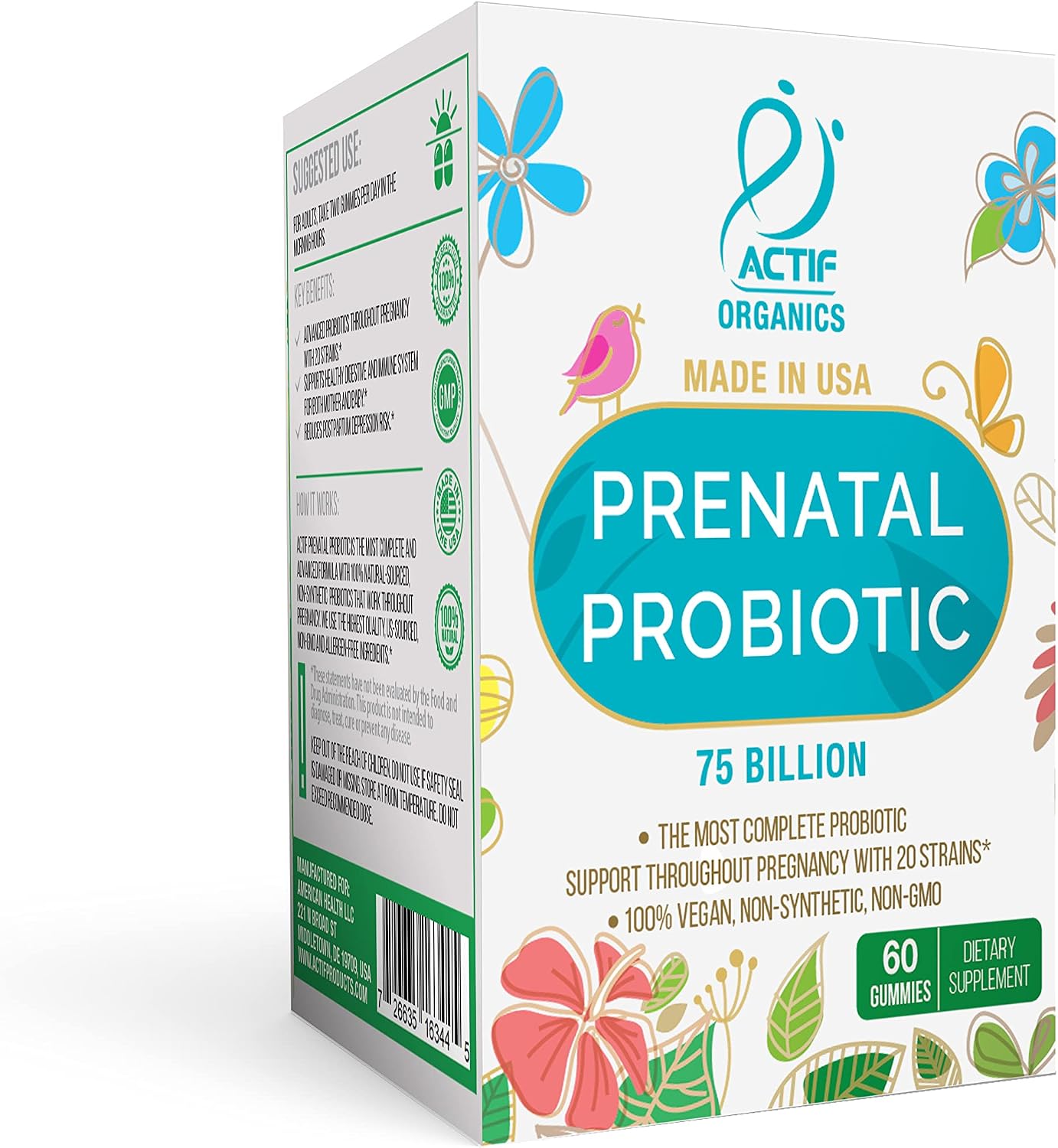 ACTIF Prenatal Probiotic Maximum Strength – 75 Billion CFU, 20 Strains, Immunity & Gut Support, Zero Nausea Gummies, Strawberry, 60 Count