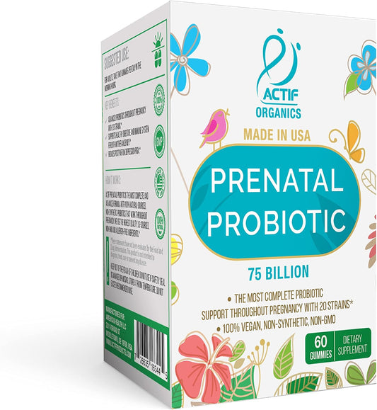 ACTIF Prenatal Probiotic Maximum Strength – 75 Billion CFU, 20 Strains, Immunity & Gut Support, Zero Nausea Gummies, Strawberry, 60 Count