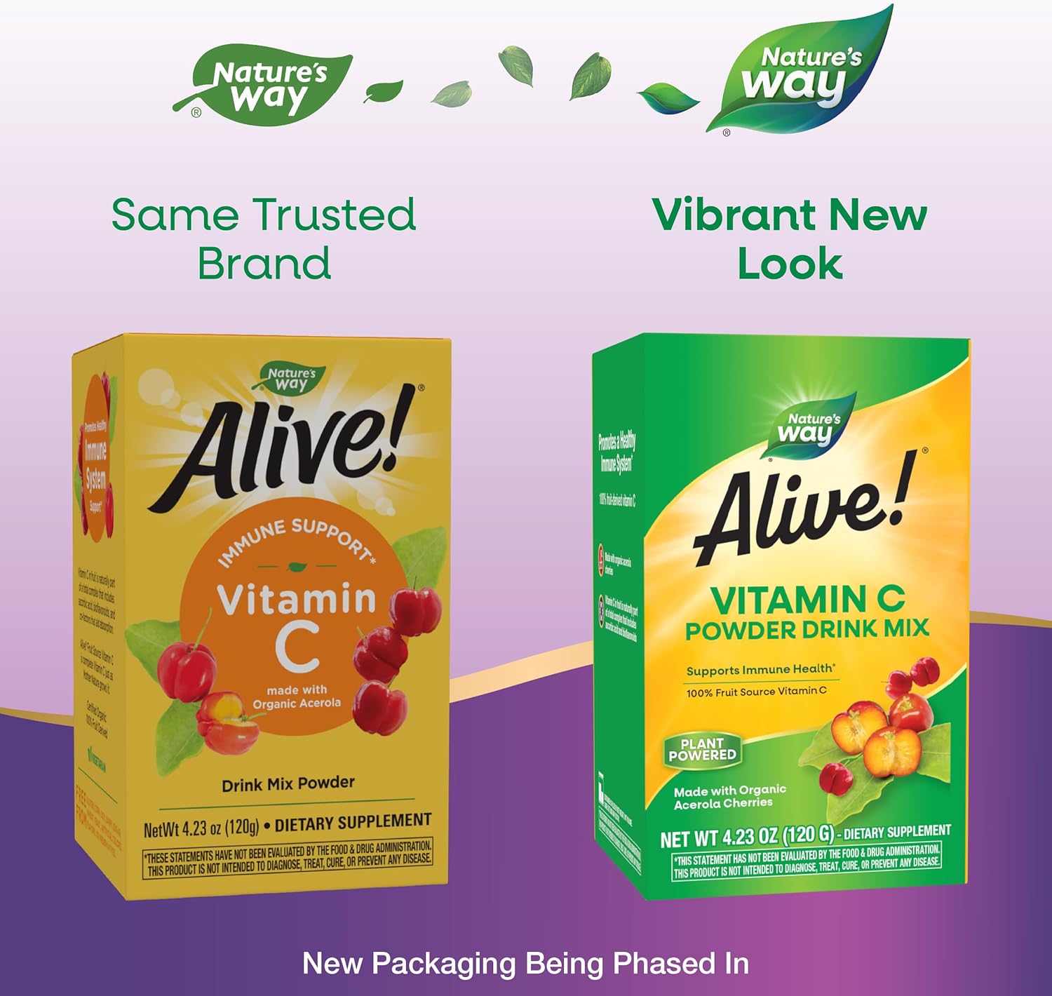Nature's Way Alive! Vitamin C Powder Drink Mix - Organic Acerola Cherry - Immune Support - 120 g