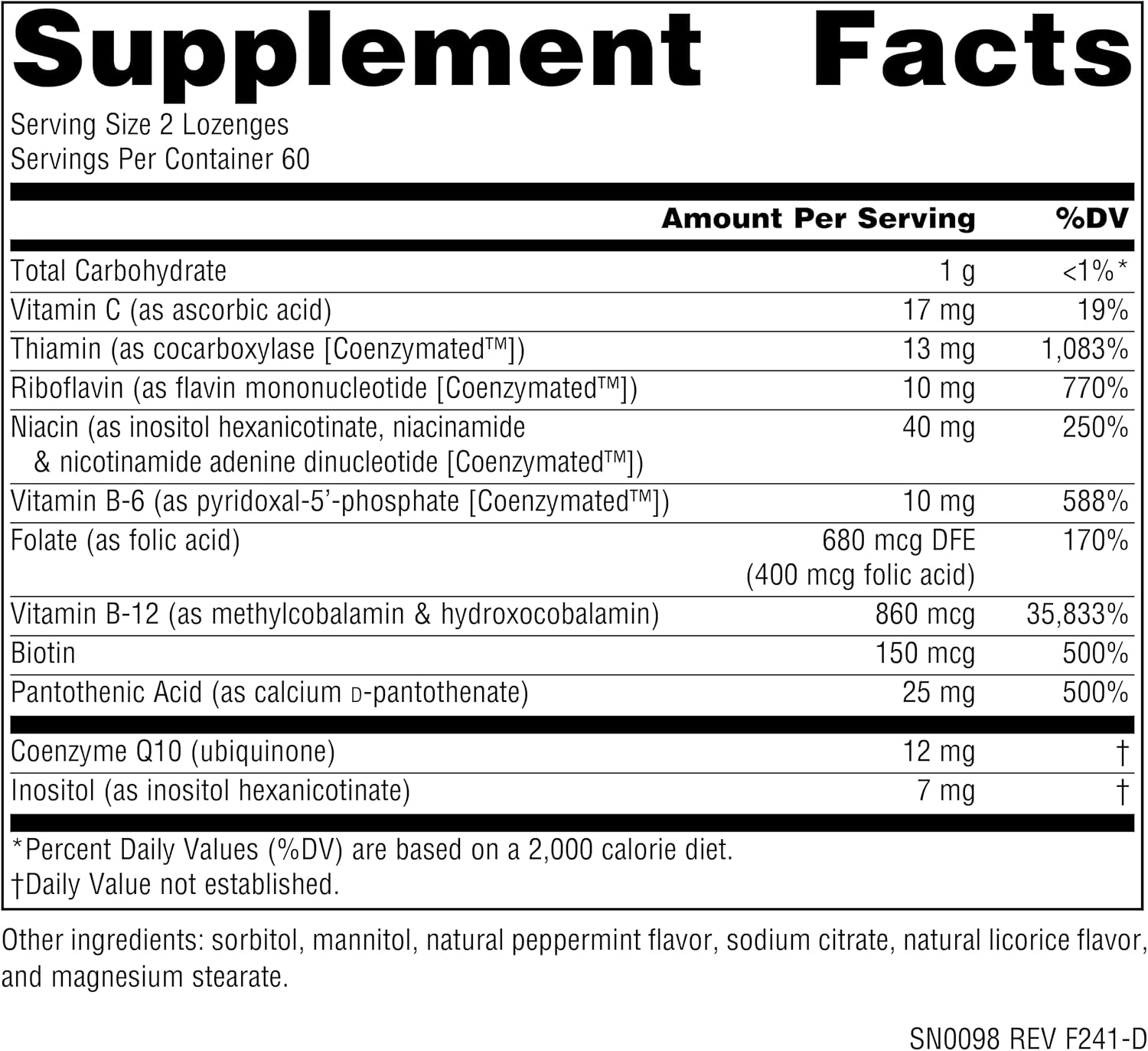 Source Naturals Coenzymate B Complex – Peppermint Flavour – 120 Lozenges