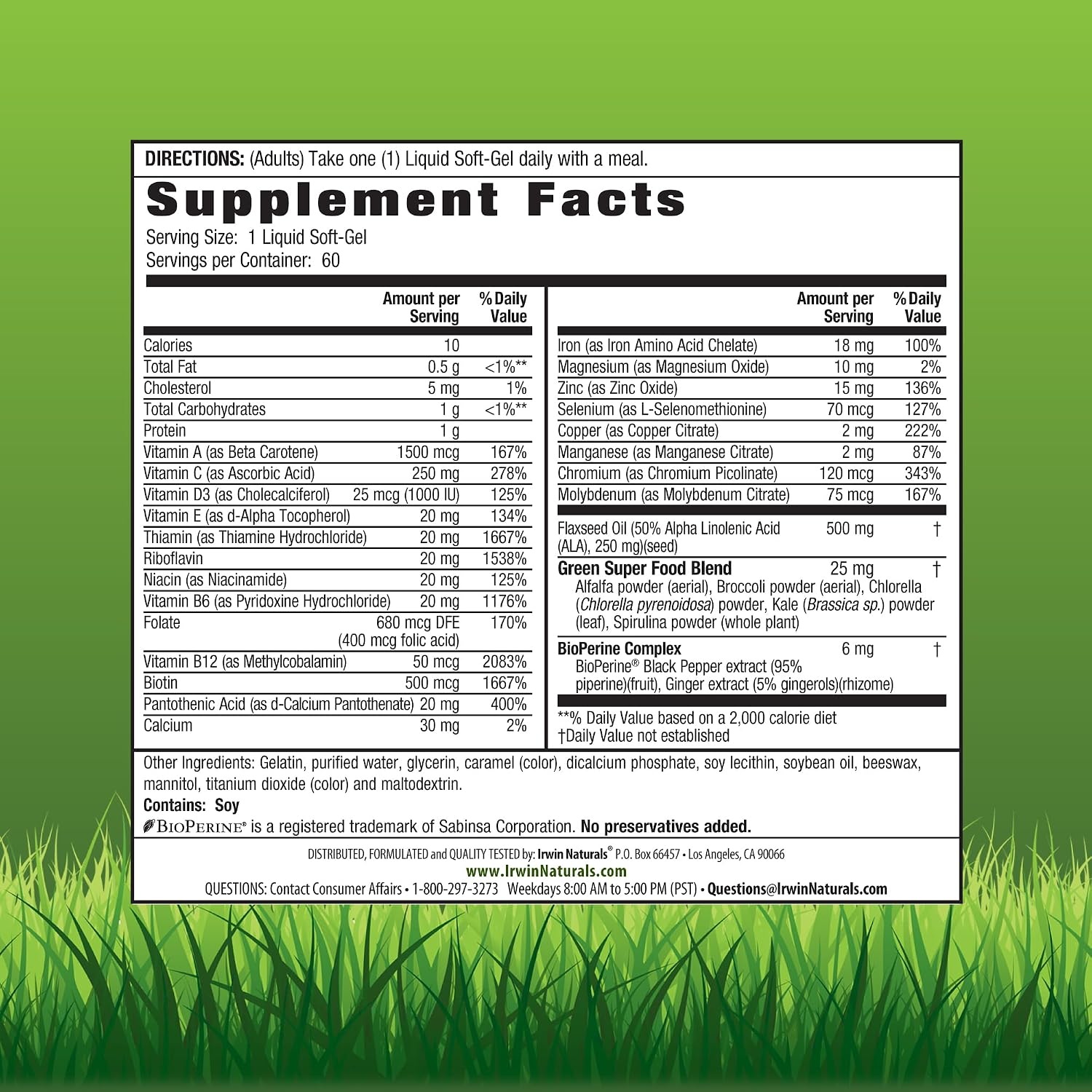 Irwin Naturals Only One Liquid-Gel Multi with Iron – 60 Liquid Soft-Gels – Complete Daily Nutrient Support