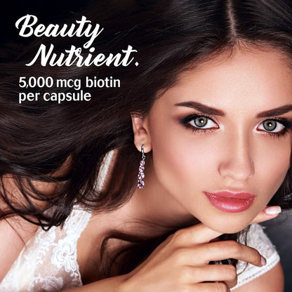 Bluebonnet Nutrition Biotin 5000 mcg for Hair & Nail Support, Non-GMO, Vegan, 60 Vegetable Capsules