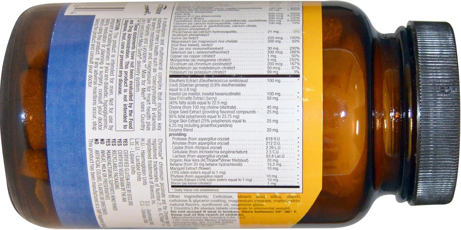 COUNTRY LIFE VITAMINS MAX FOR MEN, 120 TABLETS