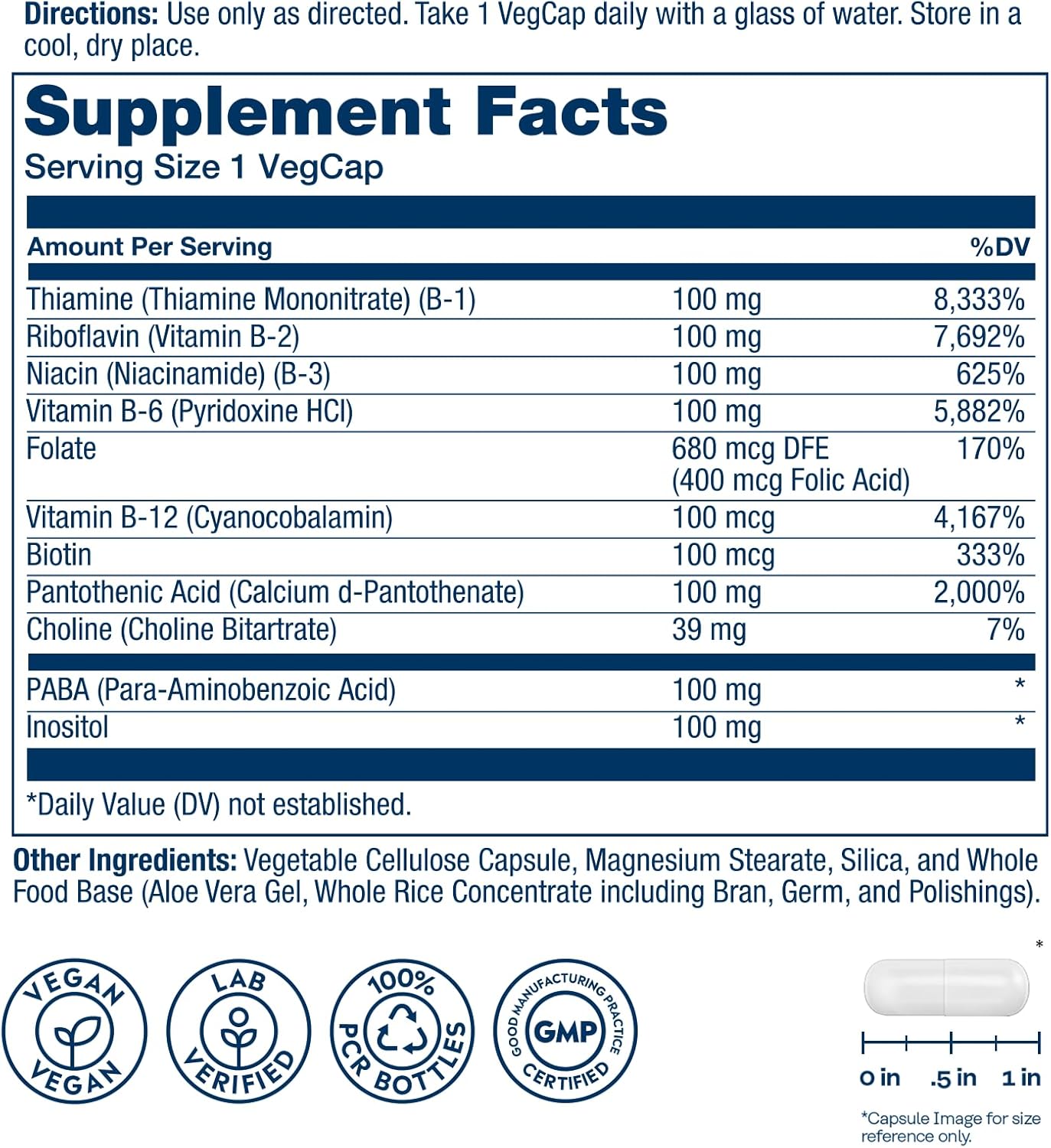 SOLARAY Vitamin B Complex 100mg – All 8 B Vitamins for Energy, Nerve and Heart Health (100 Vegan Capsules)