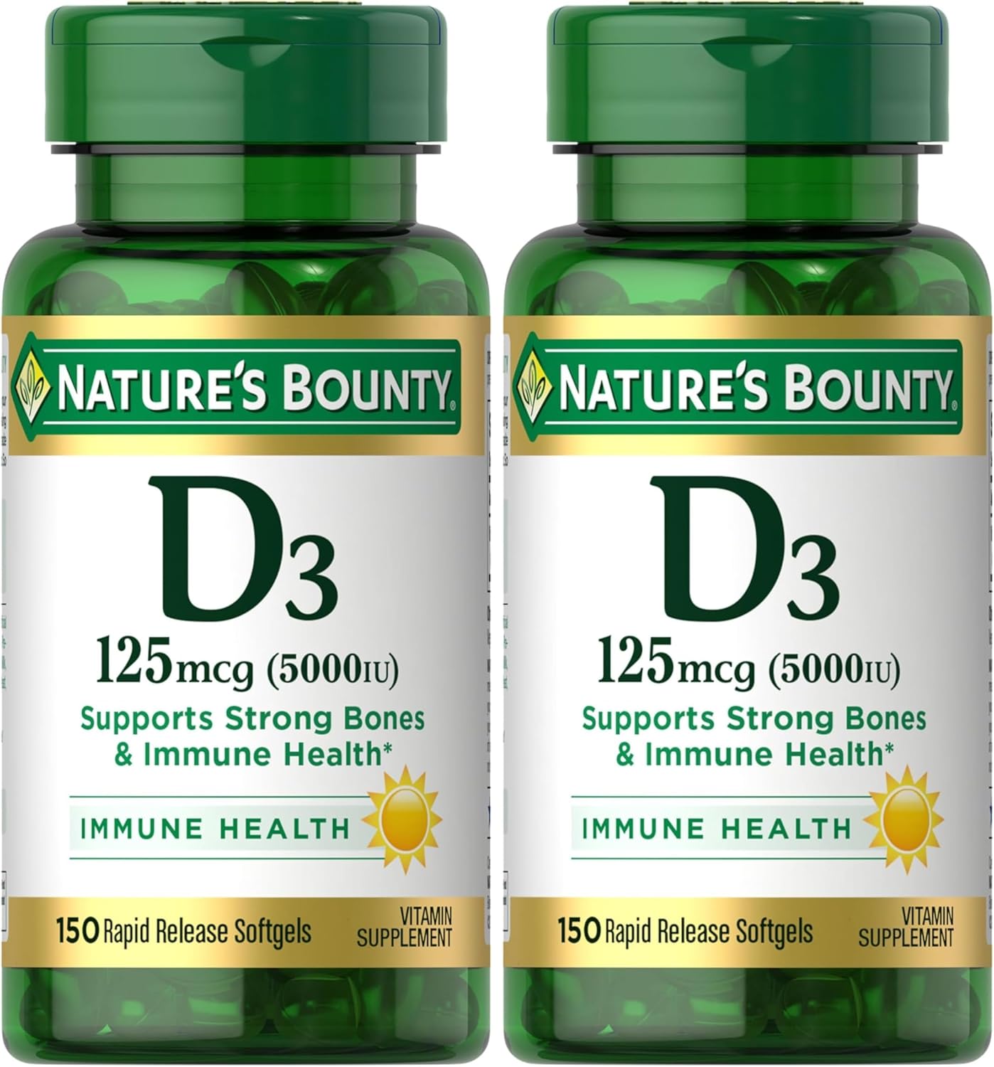 Nature's Bounty Vitamin D3 5000 IU Softgels, Rapid Release, Immune Support, 150 Ct