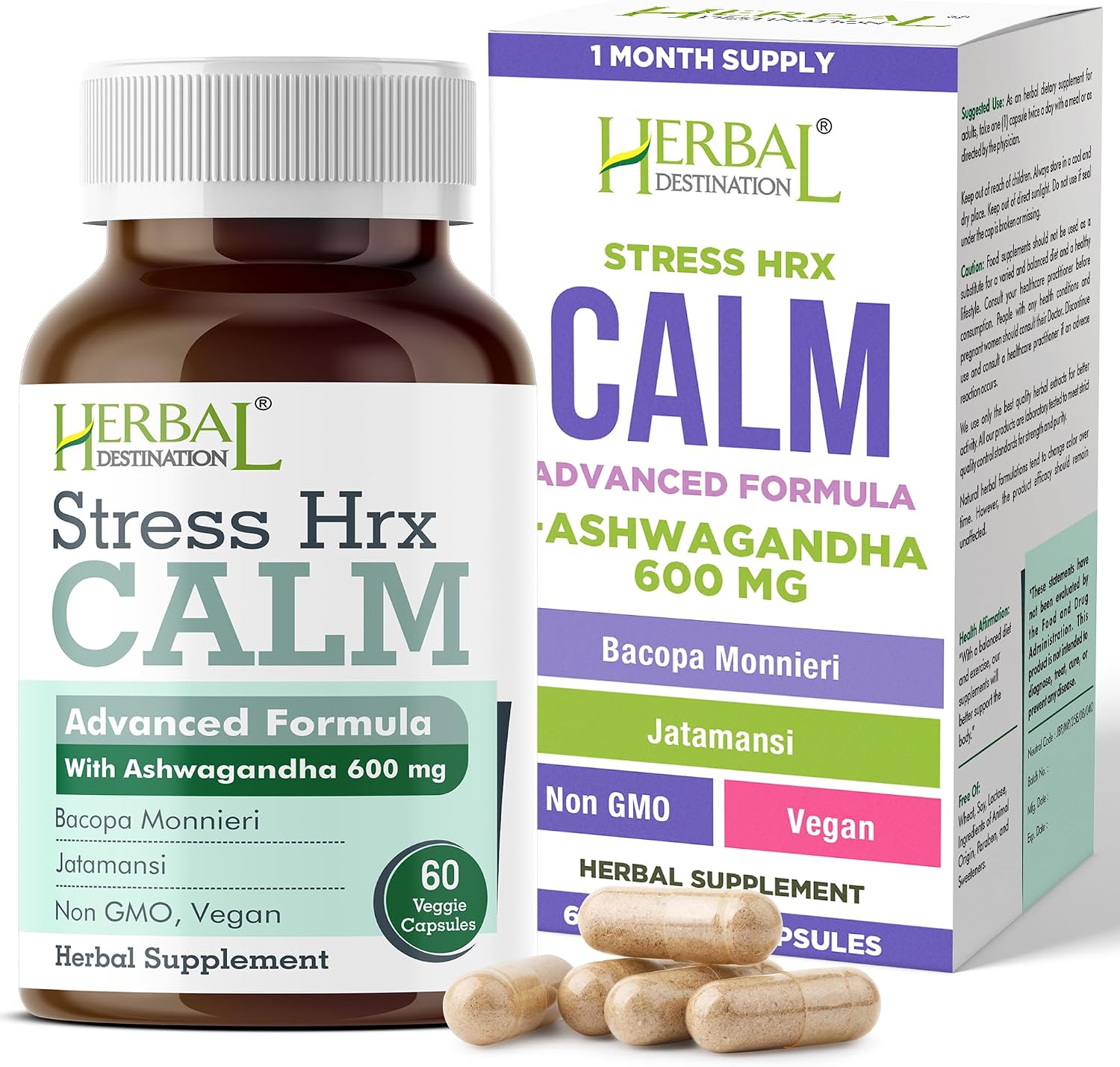 Stress Hrx, Ashwagandha Supplement Capsules, Herbal Destination Stress Support - 60 Count