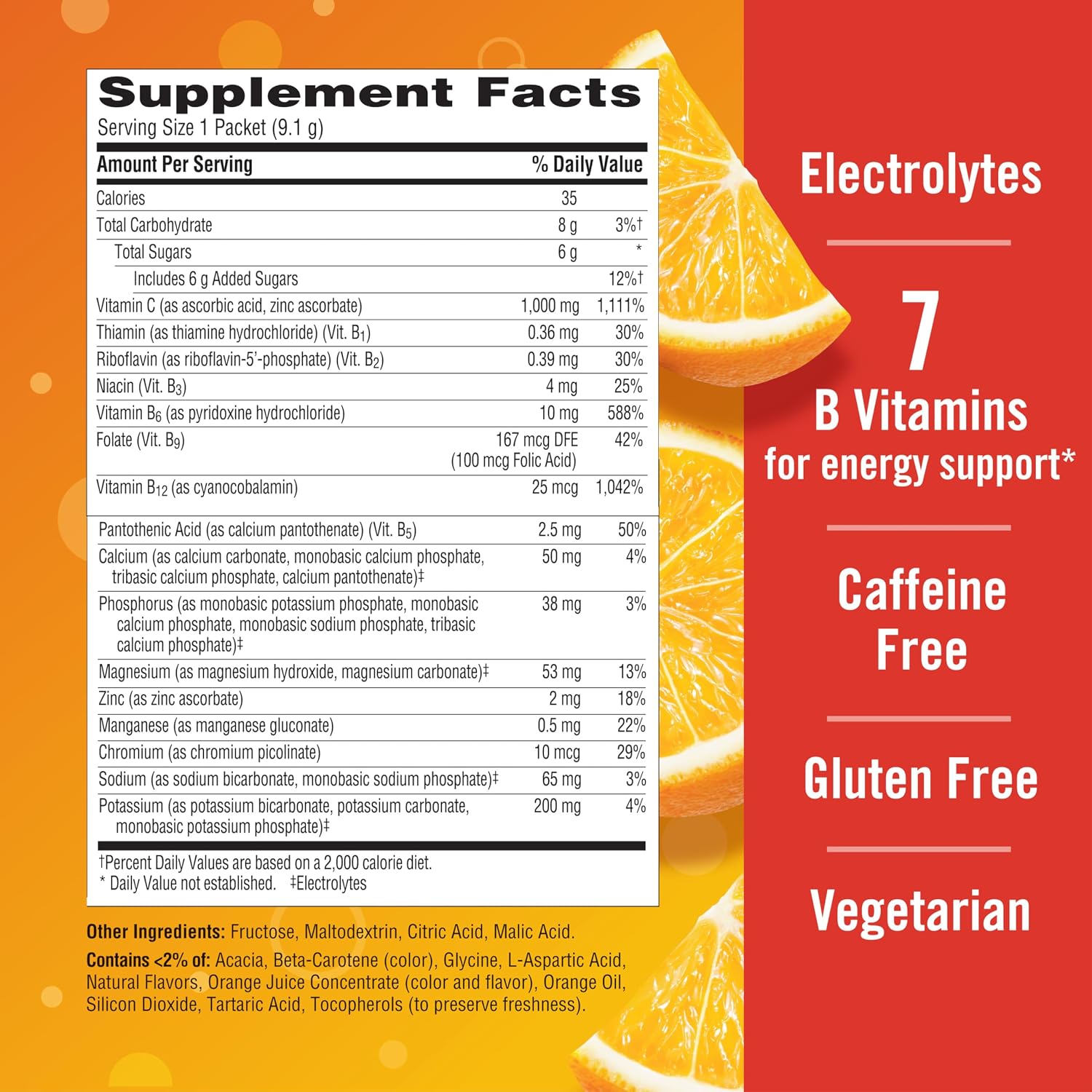 Emergen-C 1000mg Vitamin C Immune Health Powder Super Orange 10 Count includes Zinc, Manganese, 7 B Vitamins and Electrolytes