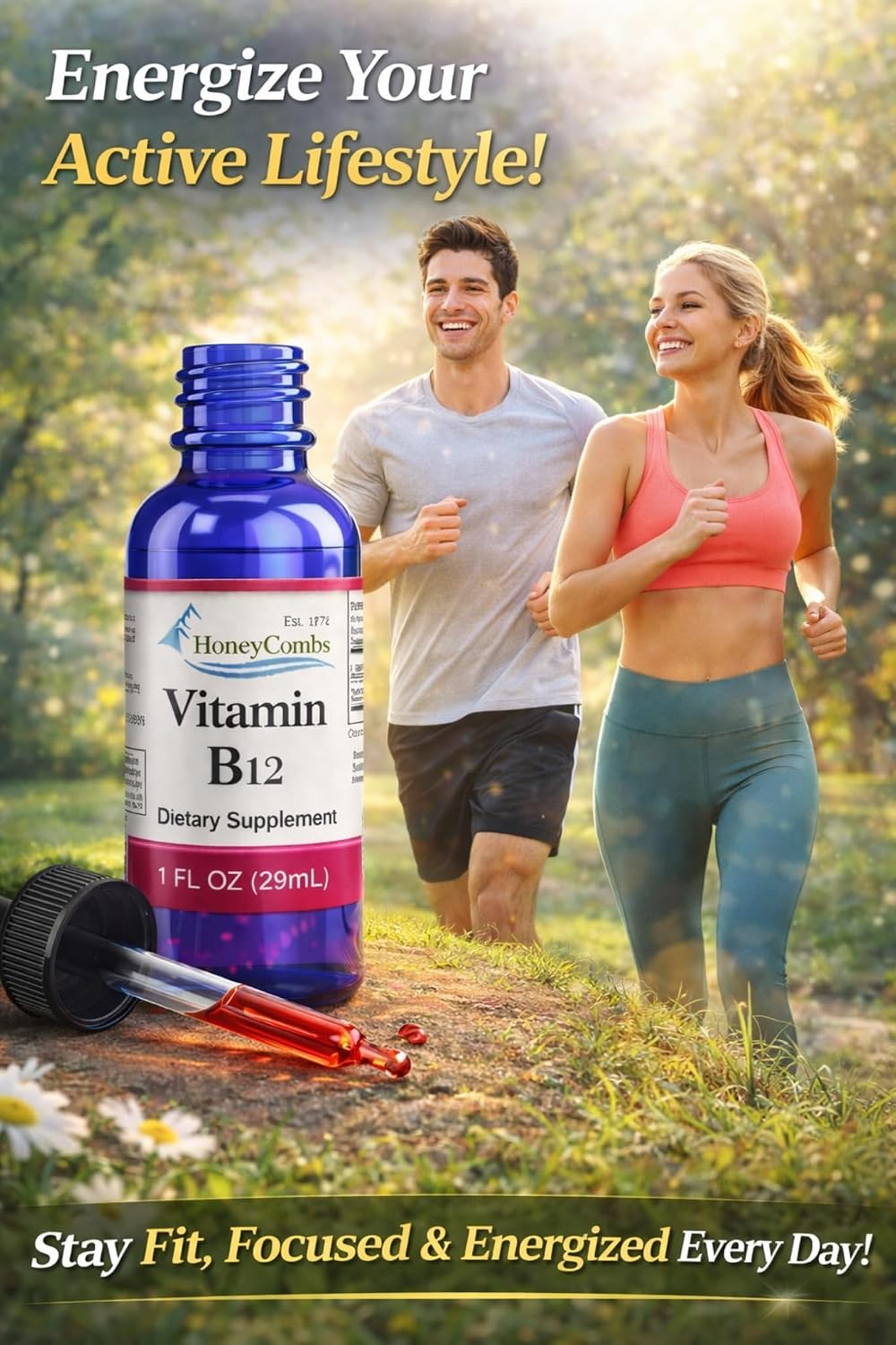HoneyCombs Liquid Vitamin B12 Drops - Sublingual Cyanocobalamin Natural Health Product