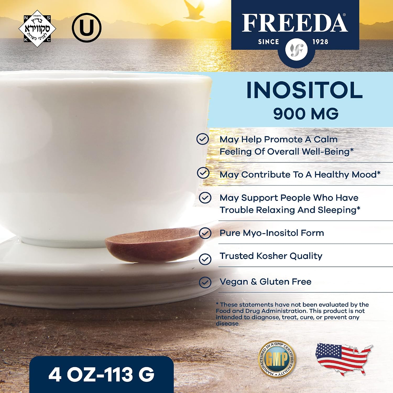 FREEDA Pure Myo-Inositol Powder – Unflavoured Single-Ingredient Inositol – 900 mg per Serving – 113 g