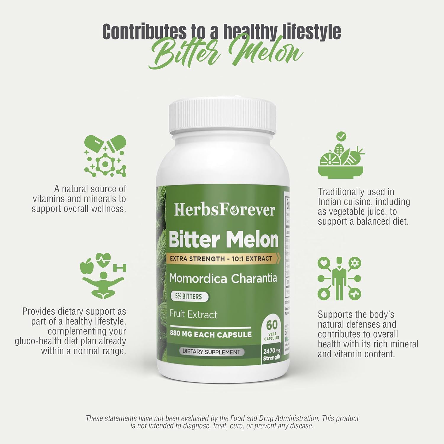 HerbsForever Bittermelon/Gourd Extra Strength (10:1) Extract – 800mg, 60 Veg Capsules