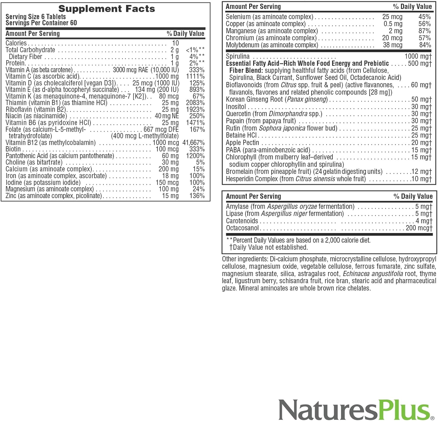 NaturesPlus Source of Life Multivitamin & Mineral Supplement, 360 Mini-Tabs