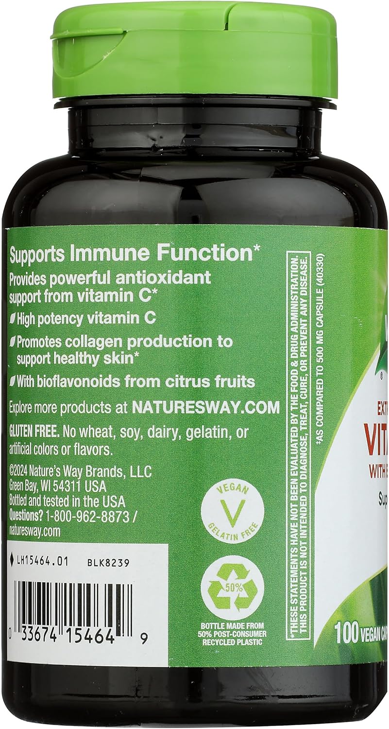 Nature's Way Extra Strength Vitamin C with Bioflavonoids, 1,000 mg, 100 Vegan Capsules