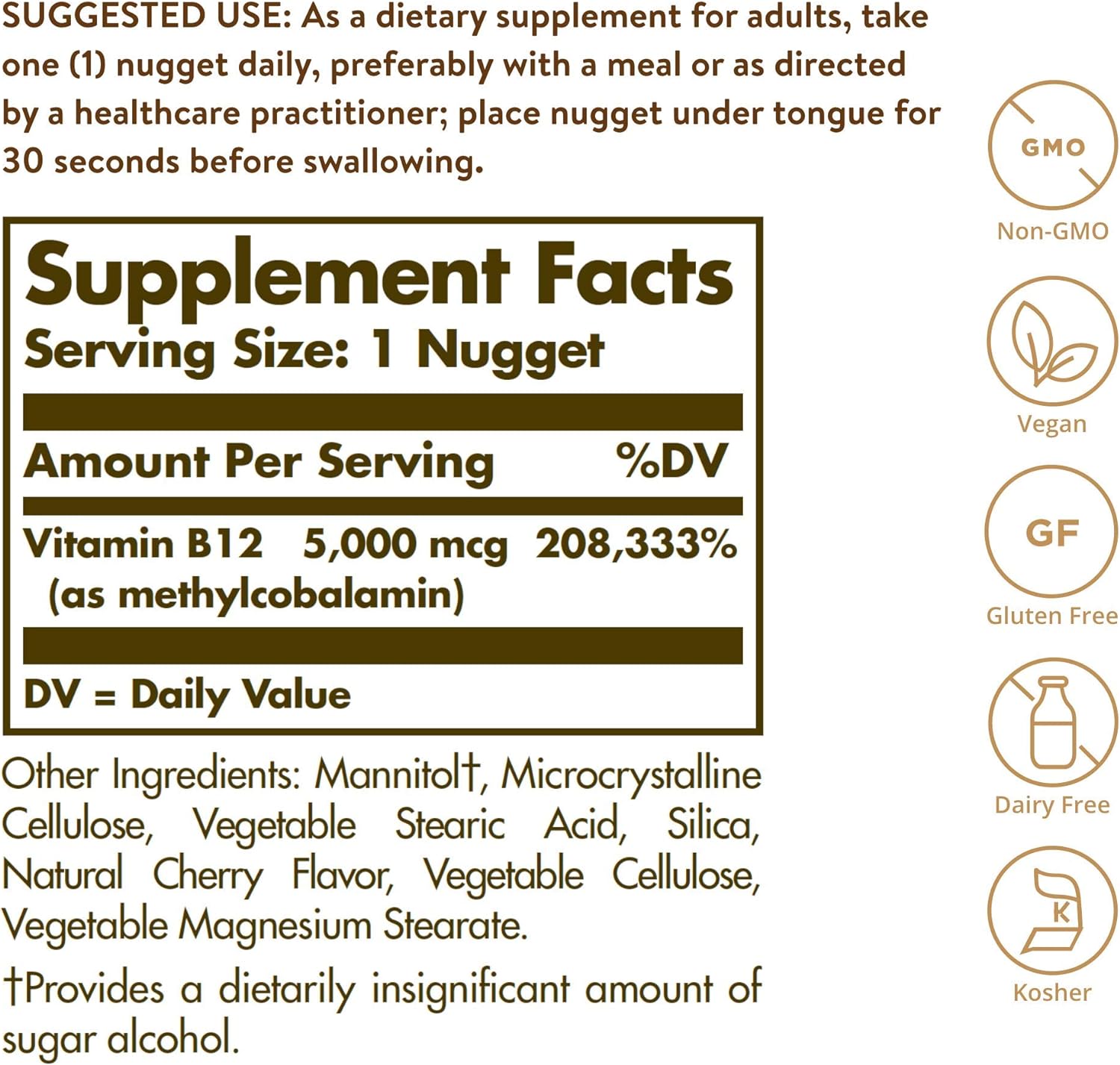 Solgar Methylcobalamin (Vitamin B12) 5000 mcg, 60 Nuggets - Cherry Flavour