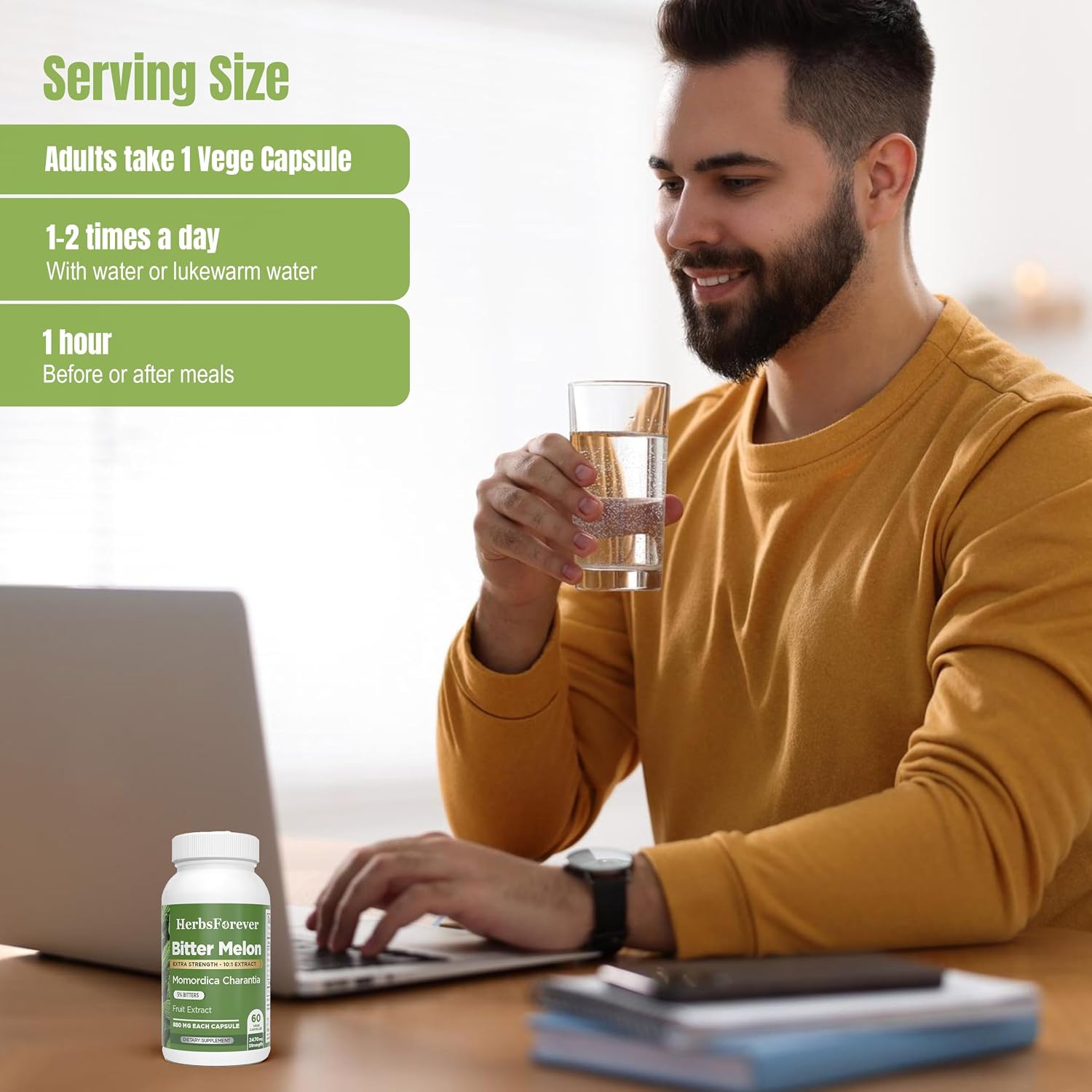HerbsForever Bittermelon/Gourd Extra Strength (10:1) Extract – 800mg, 60 Veg Capsules