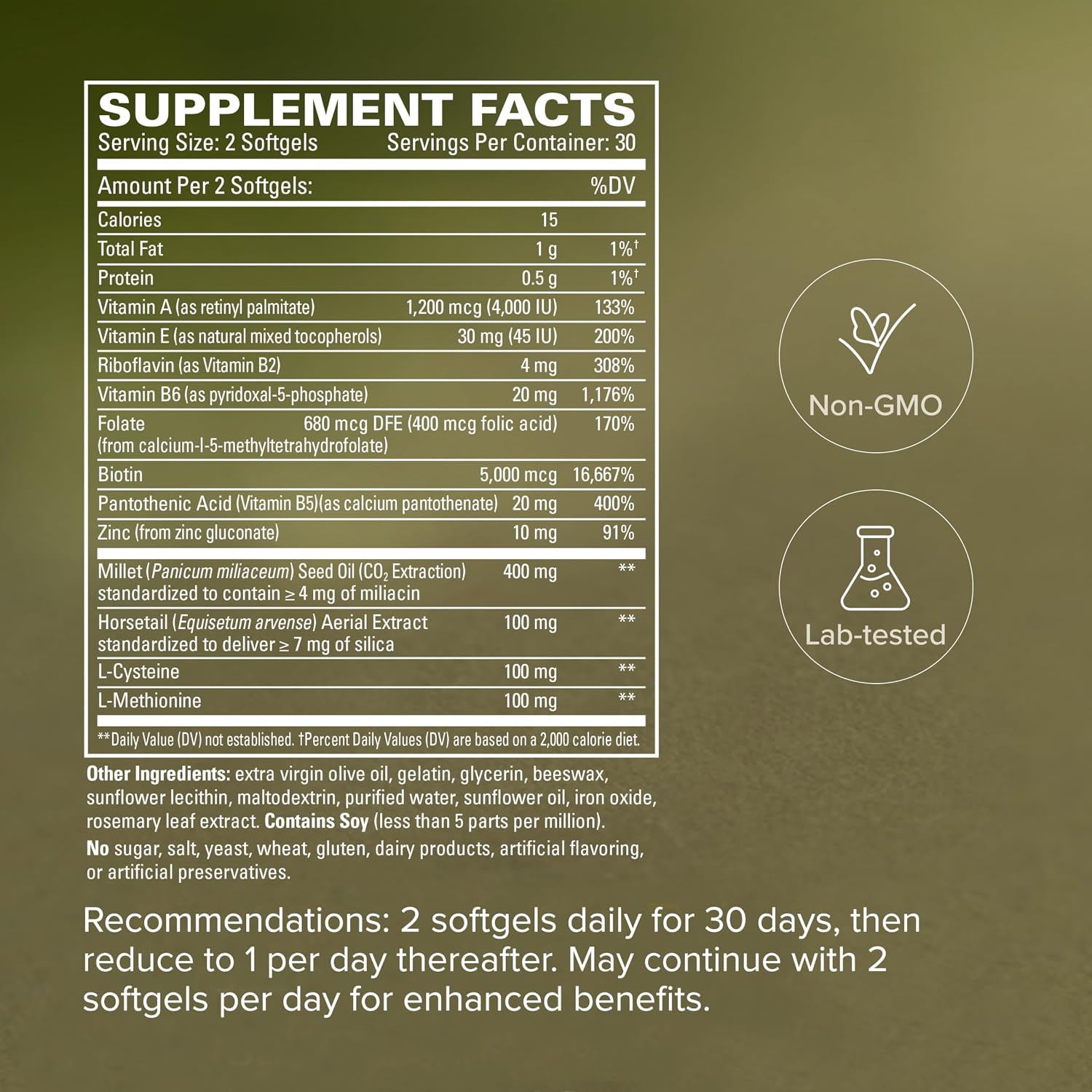 Terry Naturally Hair Renew Formula - 60 Softgels - Supports Healthy Hair, Nourishes Thinning Hair, with Millet Seed Oil, Horsetail, Biotin & Folic Acid - Gluten-Free - 30 Servings