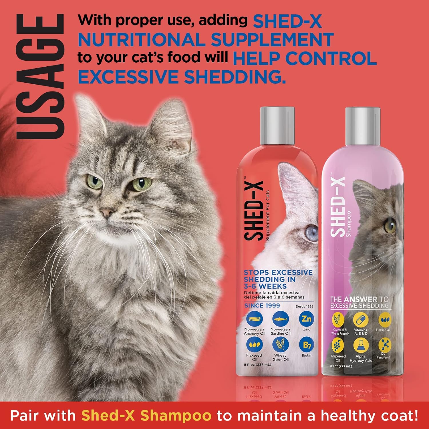Shed-X Liquid Cat Supplement – 236 mL – All-Natural Shed Defender with Essential Fatty Acids