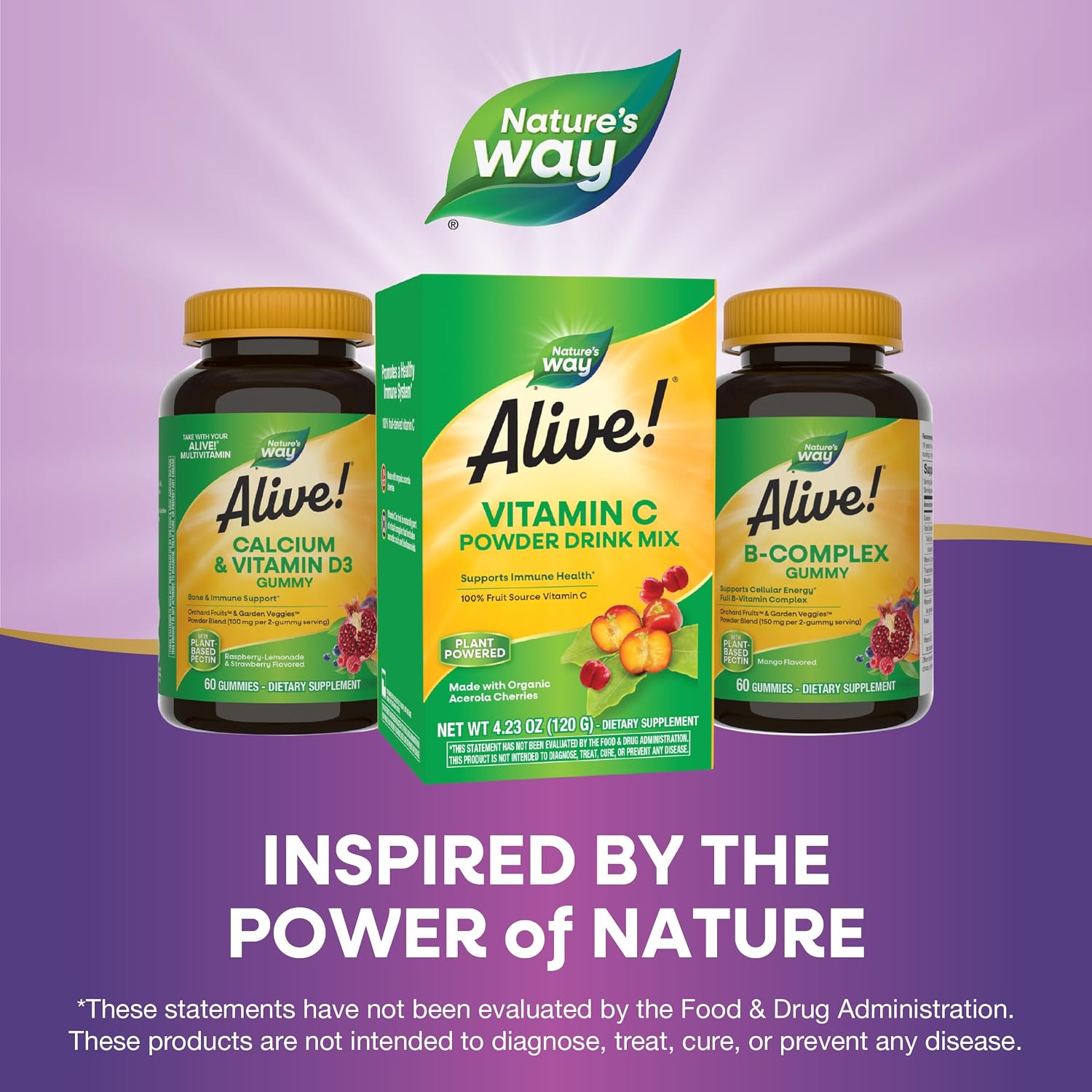 Nature's Way Alive! Vitamin C Powder Drink Mix - Organic Acerola Cherry - Immune Support - 120 g